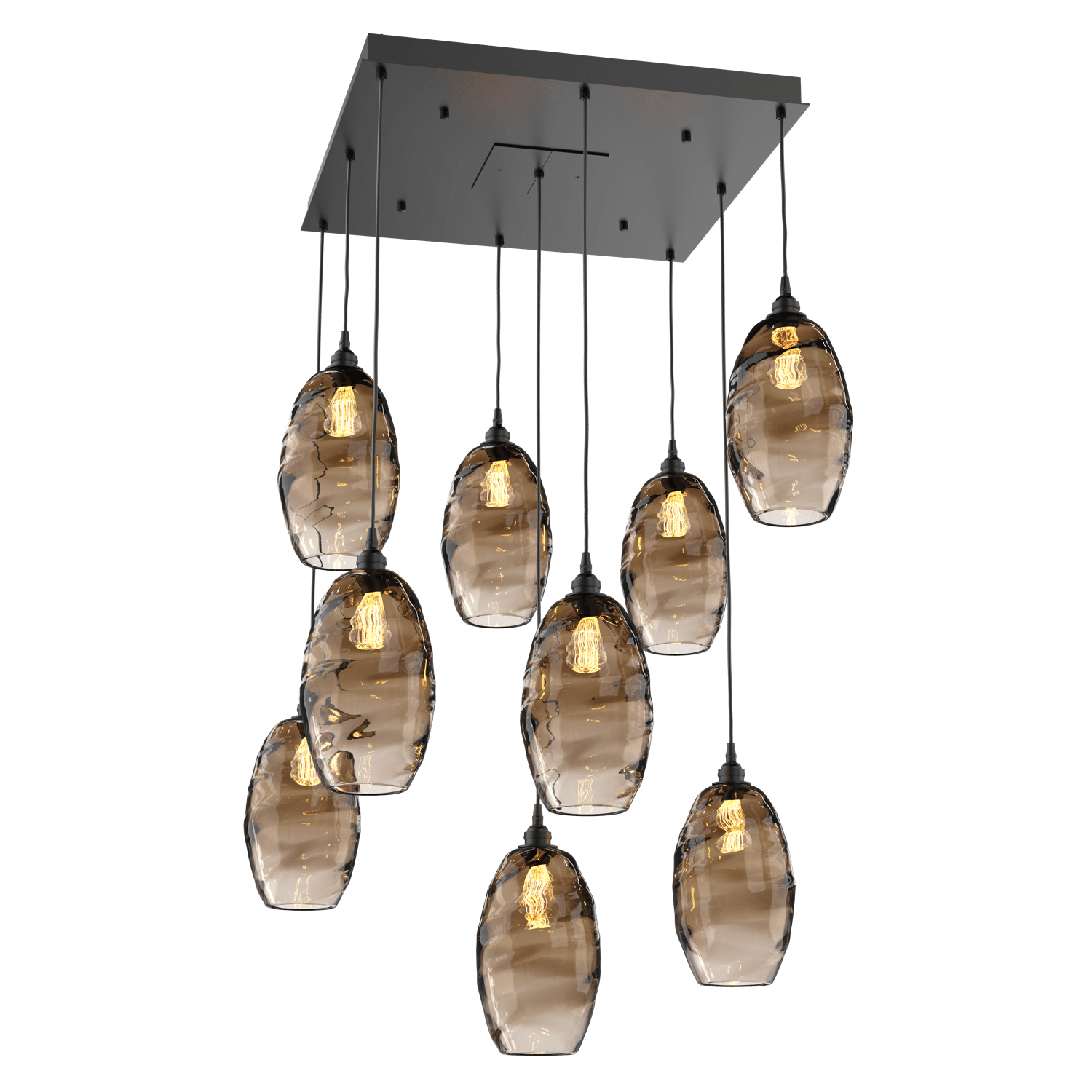 CHB0035-09-MB-OB-Hammerton-Studio-Optic-Blown-Glass-Elisse-9-light-square-pendant-chandelier-with-matte-black-finish-and-optic-bronze-blown-glass-shades-and-incandescent-lamping