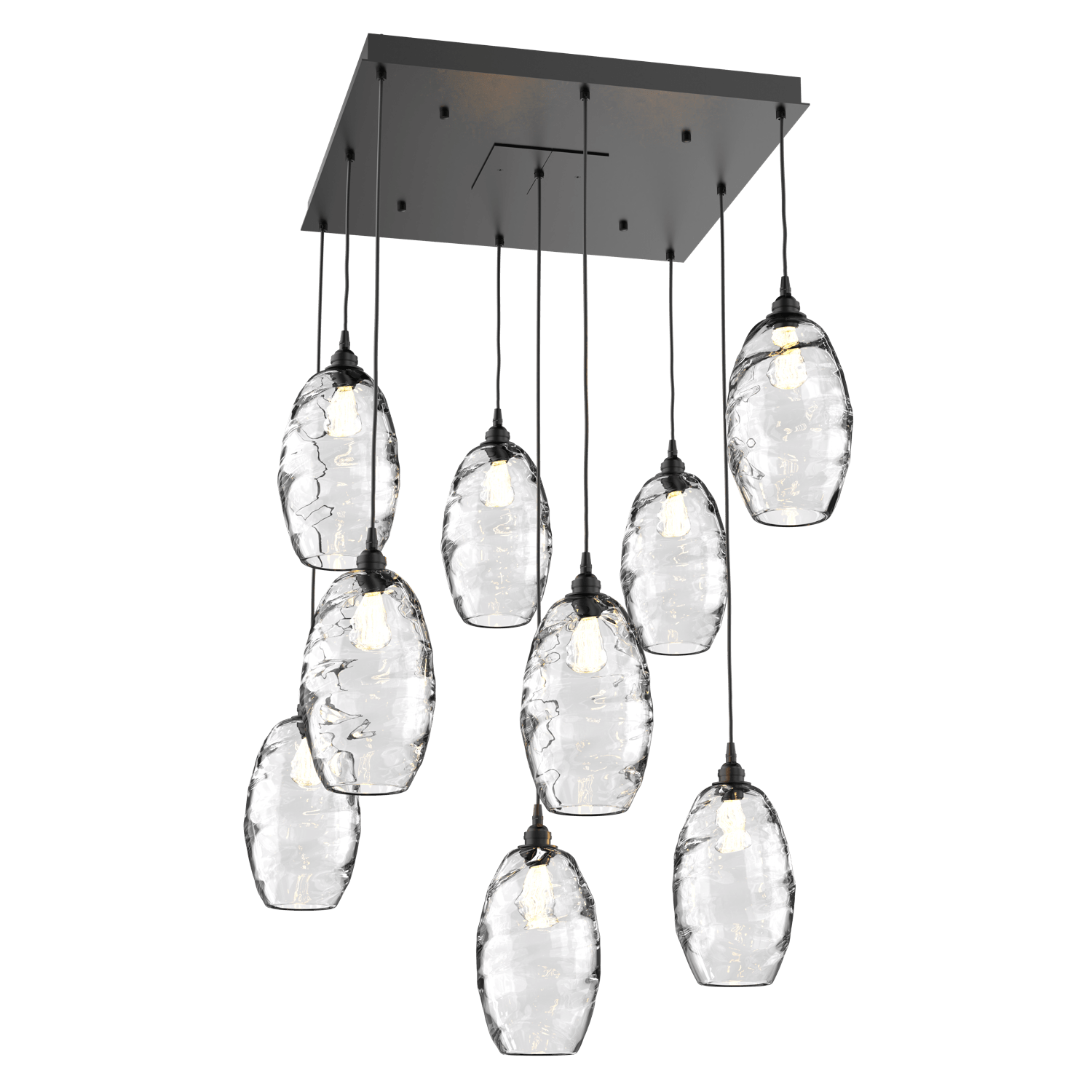 CHB0035-09-MB-OC-Hammerton-Studio-Optic-Blown-Glass-Elisse-9-light-square-pendant-chandelier-with-matte-black-finish-and-optic-clear-blown-glass-shades-and-incandescent-lamping
