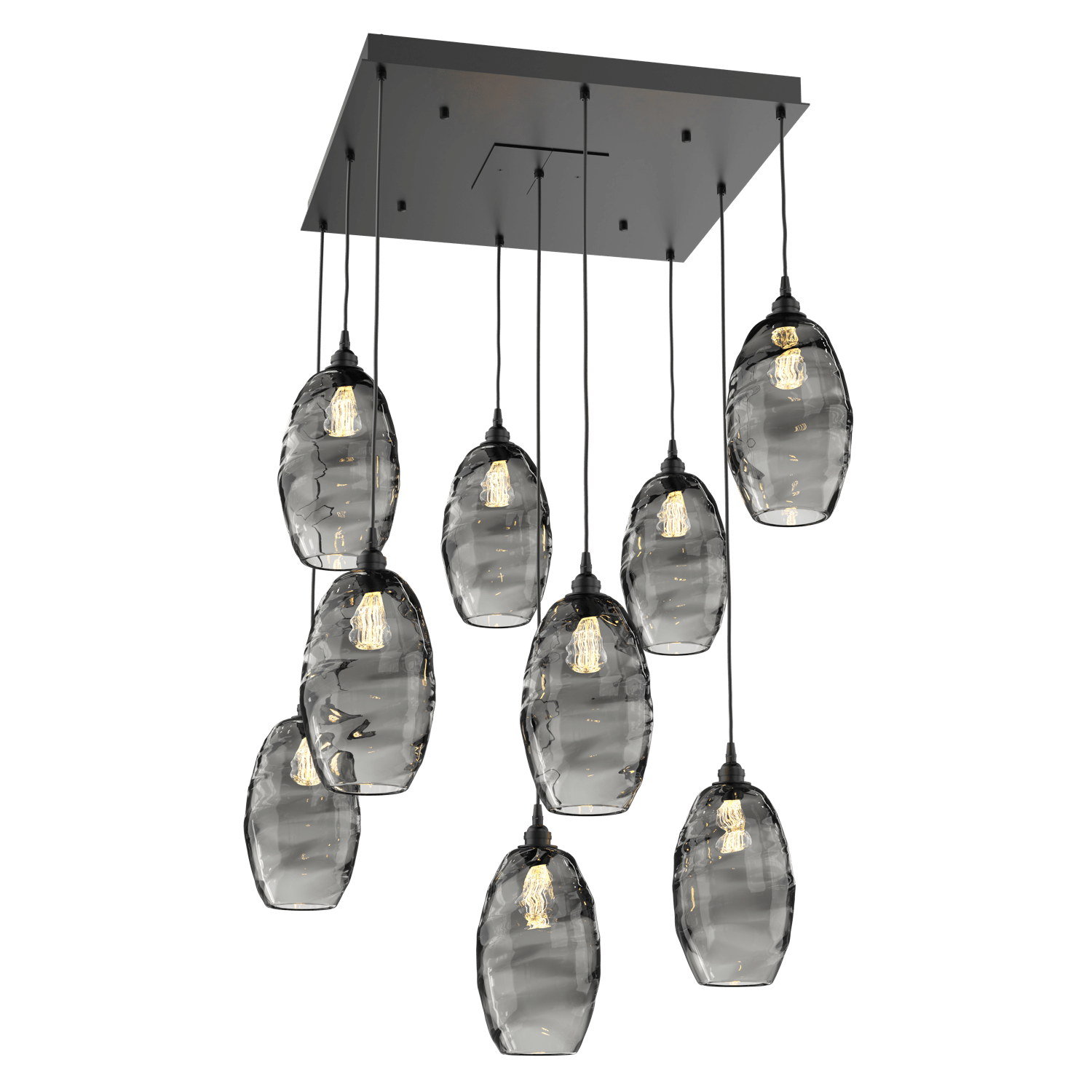 CHB0035-09-MB-OS-Hammerton-Studio-Optic-Blown-Glass-Elisse-9-light-square-pendant-chandelier-with-matte-black-finish-and-optic-smoke-blown-glass-shades-and-incandescent-lamping