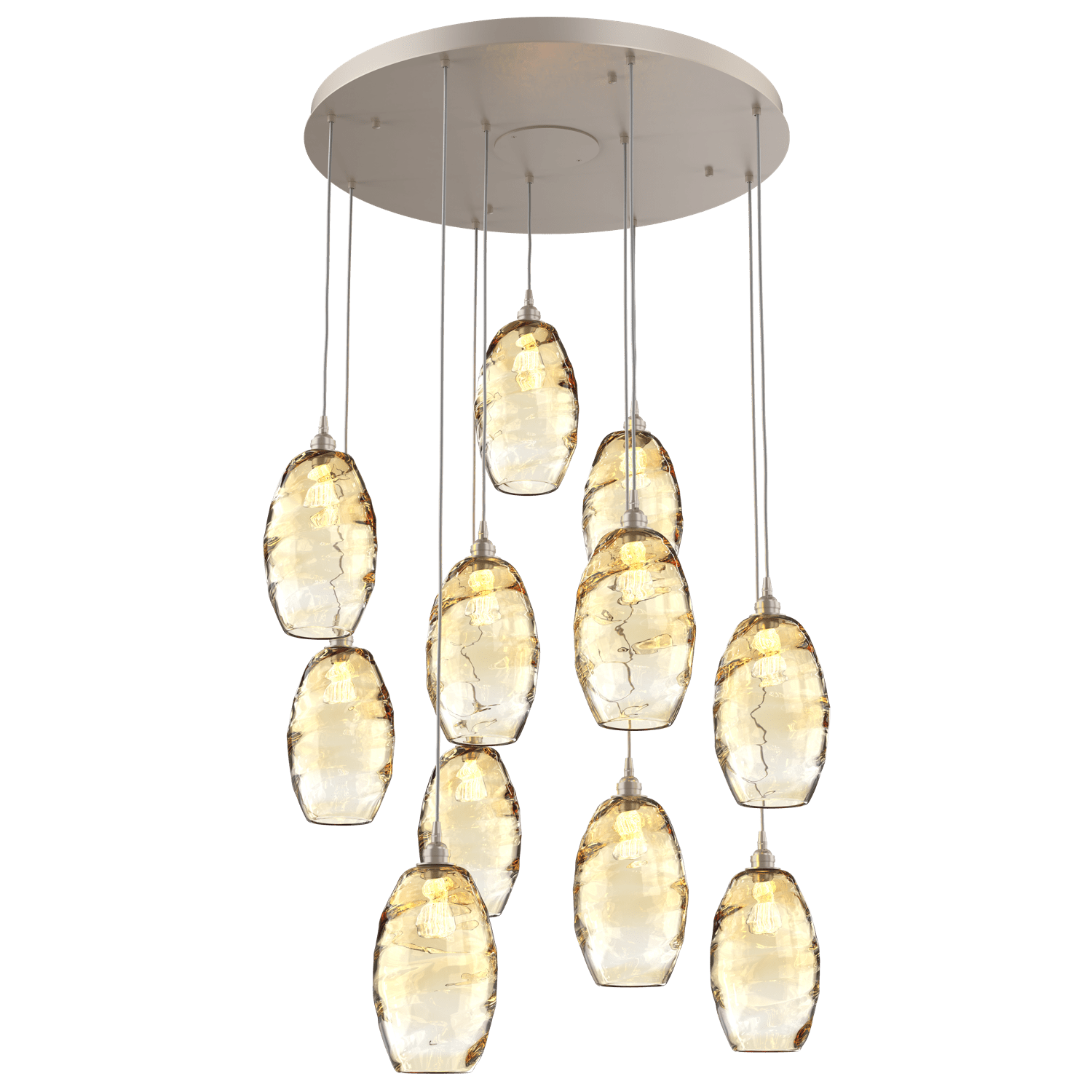 CHB0035-11-BS-OA-Hammerton-Studio-Optic-Blown-Glass-Elisse-11-light-round-pendant-chandelier-with-metallic-beige-silver-finish-and-optic-amber-blown-glass-shades-and-incandescent-lamping