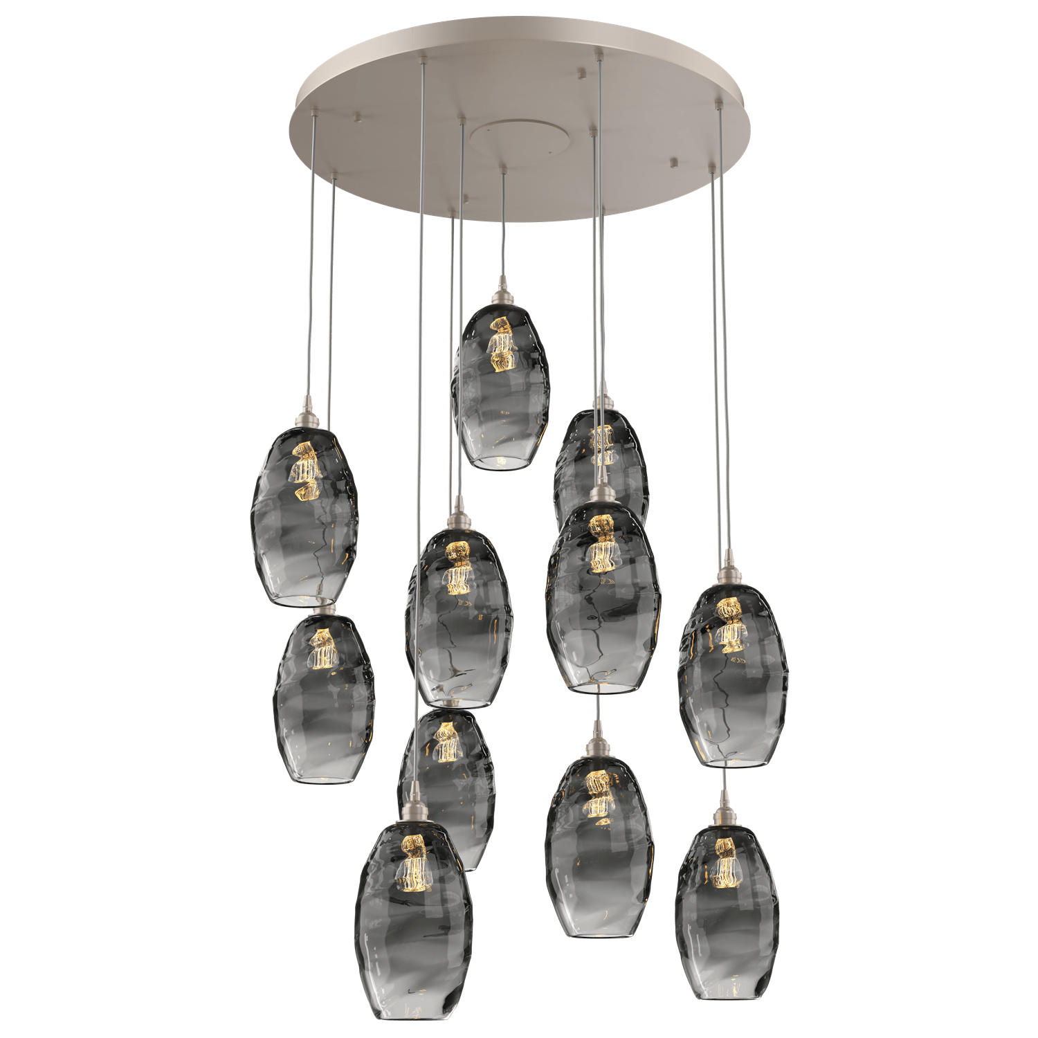 CHB0035-11-BS-OS-Hammerton-Studio-Optic-Blown-Glass-Elisse-11-light-round-pendant-chandelier-with-metallic-beige-silver-finish-and-optic-smoke-blown-glass-shades-and-incandescent-lamping
