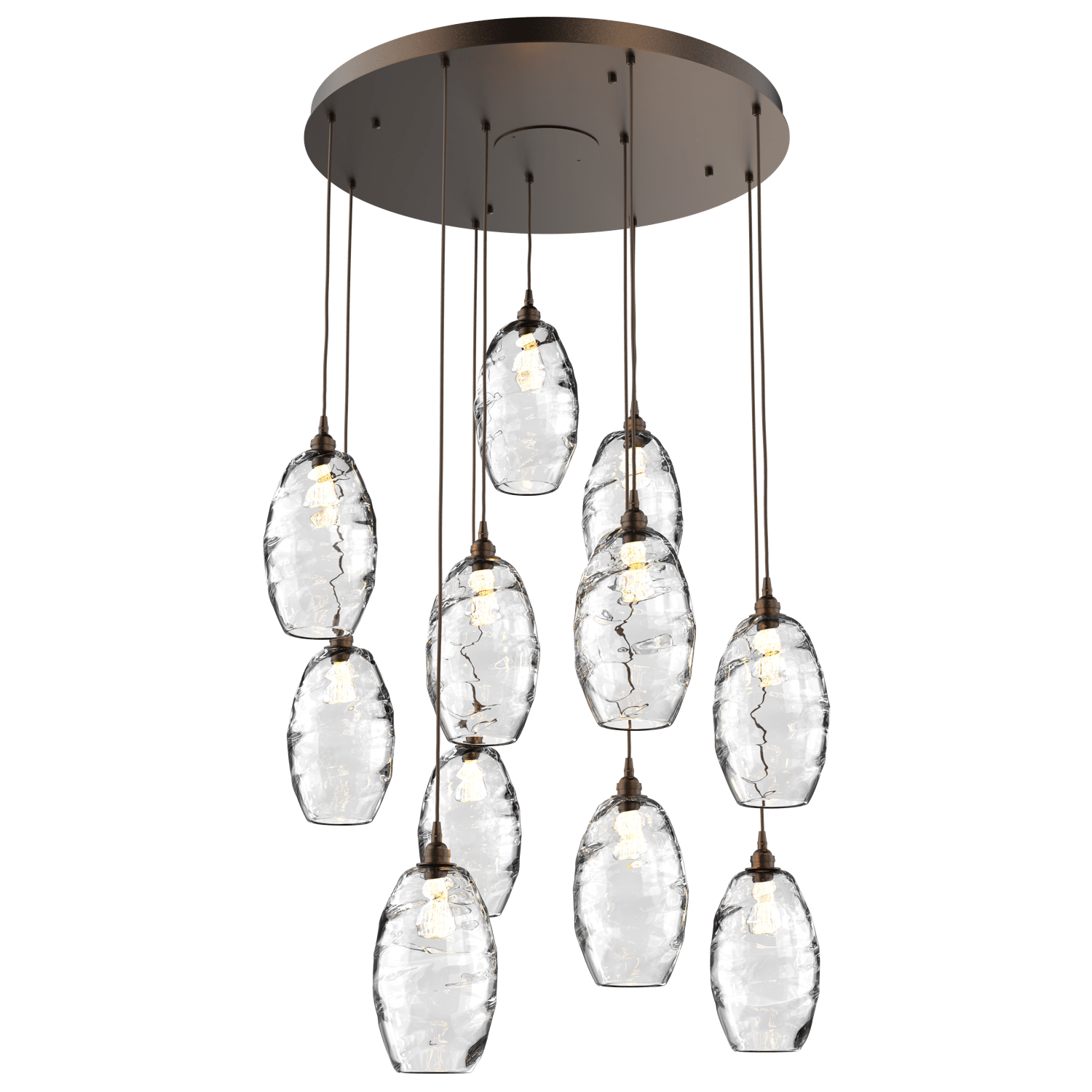 CHB0035-11-FB-OC-Hammerton-Studio-Optic-Blown-Glass-Elisse-11-light-round-pendant-chandelier-with-flat-bronze-finish-and-optic-clear-blown-glass-shades-and-incandescent-lamping