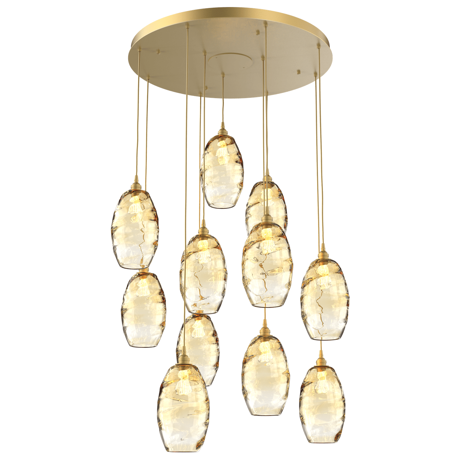 CHB0035-11-GB-OA-Hammerton-Studio-Optic-Blown-Glass-Elisse-11-light-round-pendant-chandelier-with-gilded-brass-finish-and-optic-amber-blown-glass-shades-and-incandescent-lamping