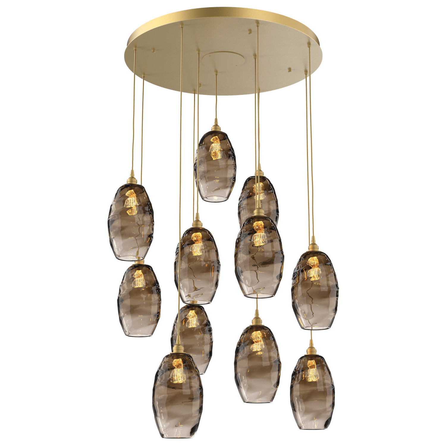 CHB0035-11-GB-OB-Hammerton-Studio-Optic-Blown-Glass-Elisse-11-light-round-pendant-chandelier-with-gilded-brass-finish-and-optic-bronze-blown-glass-shades-and-incandescent-lamping