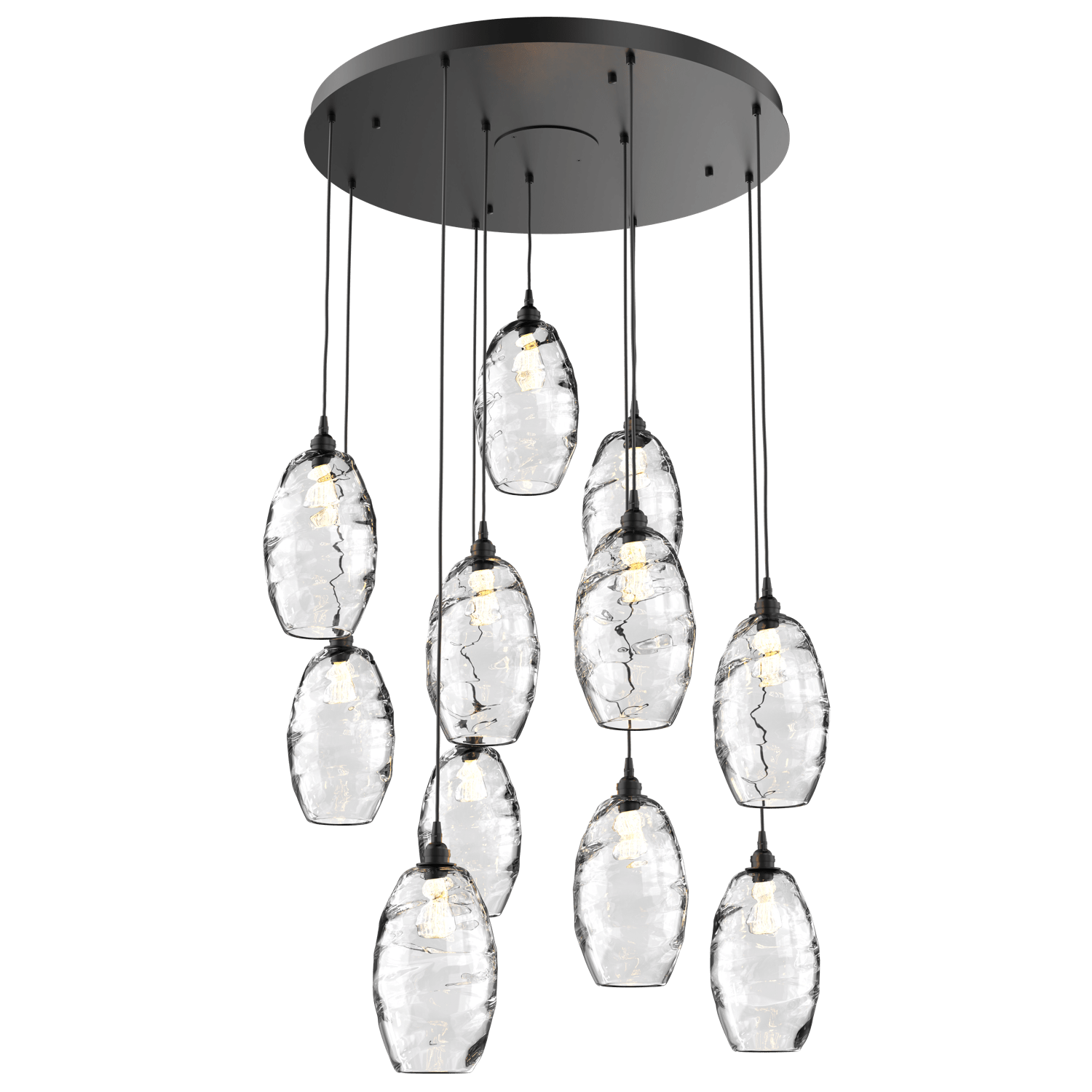 CHB0035-11-MB-OC-Hammerton-Studio-Optic-Blown-Glass-Elisse-11-light-round-pendant-chandelier-with-matte-black-finish-and-optic-clear-blown-glass-shades-and-incandescent-lamping