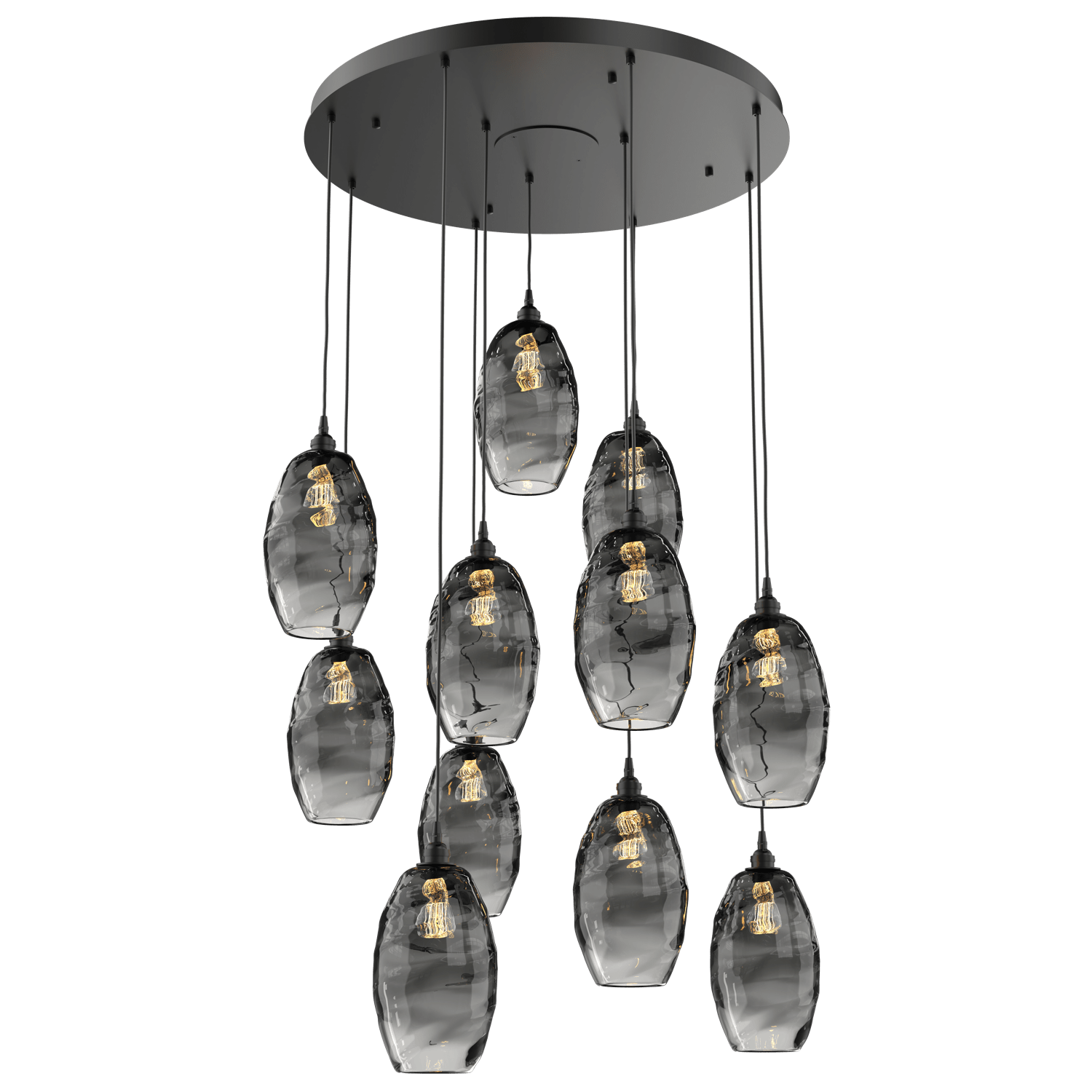 CHB0035-11-MB-OS-Hammerton-Studio-Optic-Blown-Glass-Elisse-11-light-round-pendant-chandelier-with-matte-black-finish-and-optic-smoke-blown-glass-shades-and-incandescent-lamping