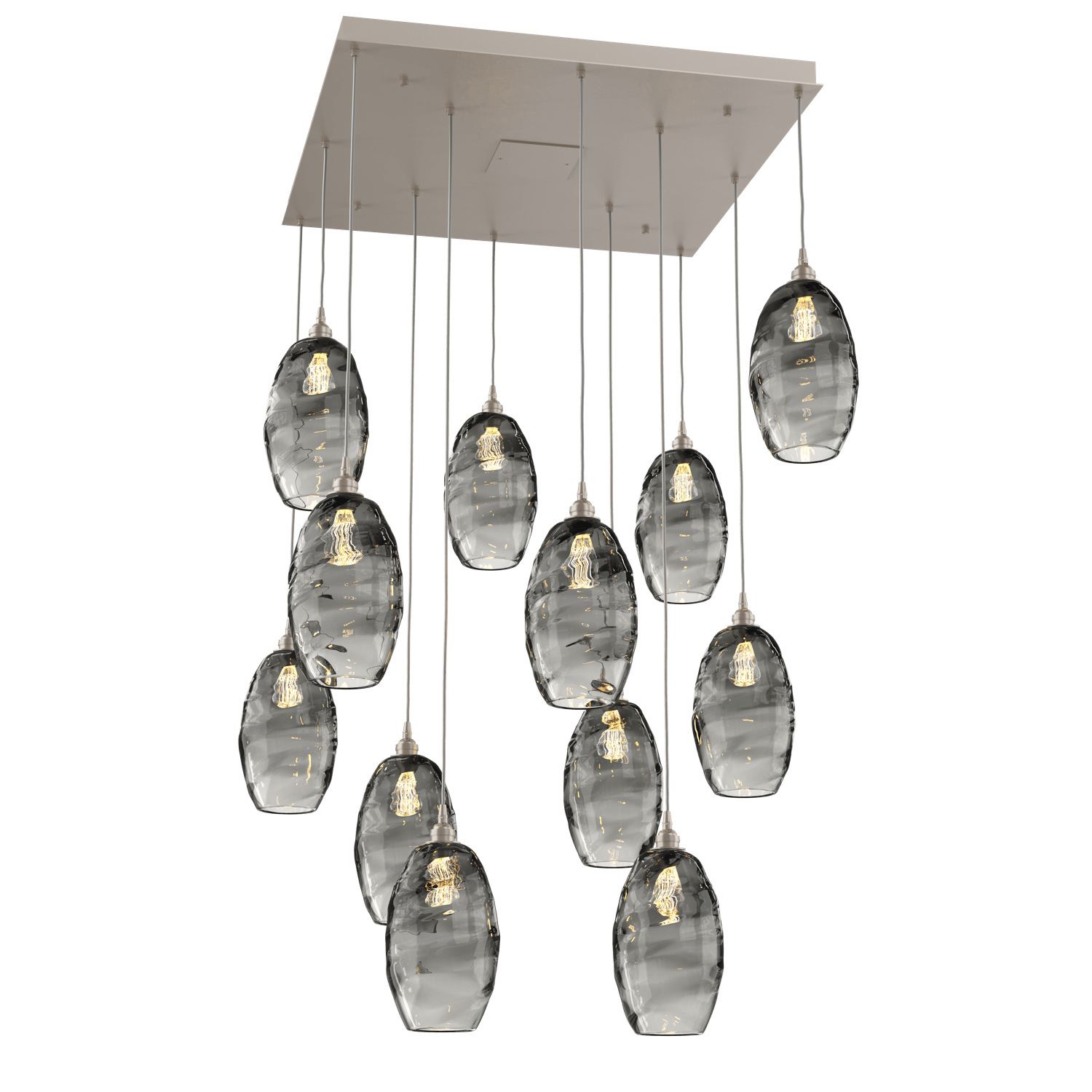CHB0035-12-BS-OS-Hammerton-Studio-Optic-Blown-Glass-Elisse-12-light-square-pendant-chandelier-with-metallic-beige-silver-finish-and-optic-smoke-blown-glass-shades-and-incandescent-lamping