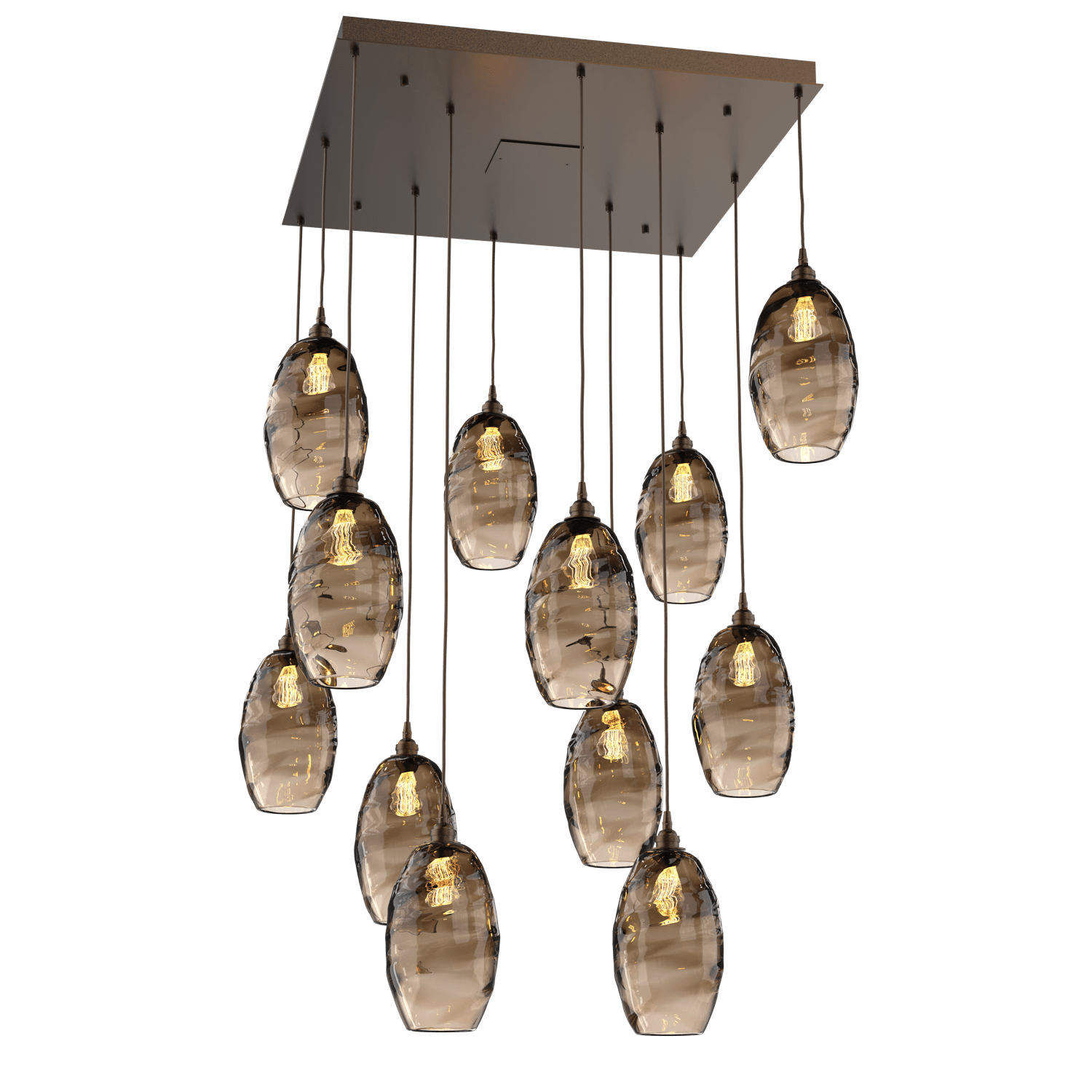 CHB0035-12-FB-OB-Hammerton-Studio-Optic-Blown-Glass-Elisse-12-light-square-pendant-chandelier-with-flat-bronze-finish-and-optic-bronze-blown-glass-shades-and-incandescent-lamping