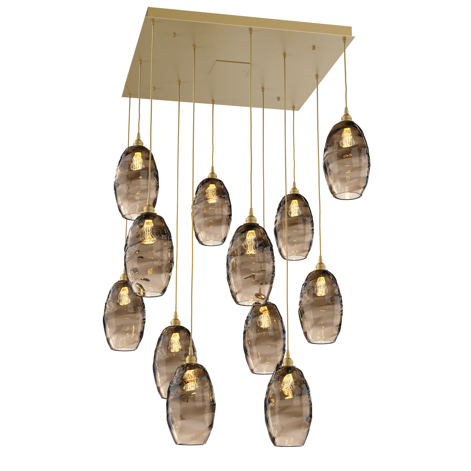 CHB0035-12-GB-OB-Hammerton-Studio-Optic-Blown-Glass-Elisse-12-light-square-pendant-chandelier-with-gilded-brass-finish-and-optic-bronze-blown-glass-shades-and-incandescent-lamping