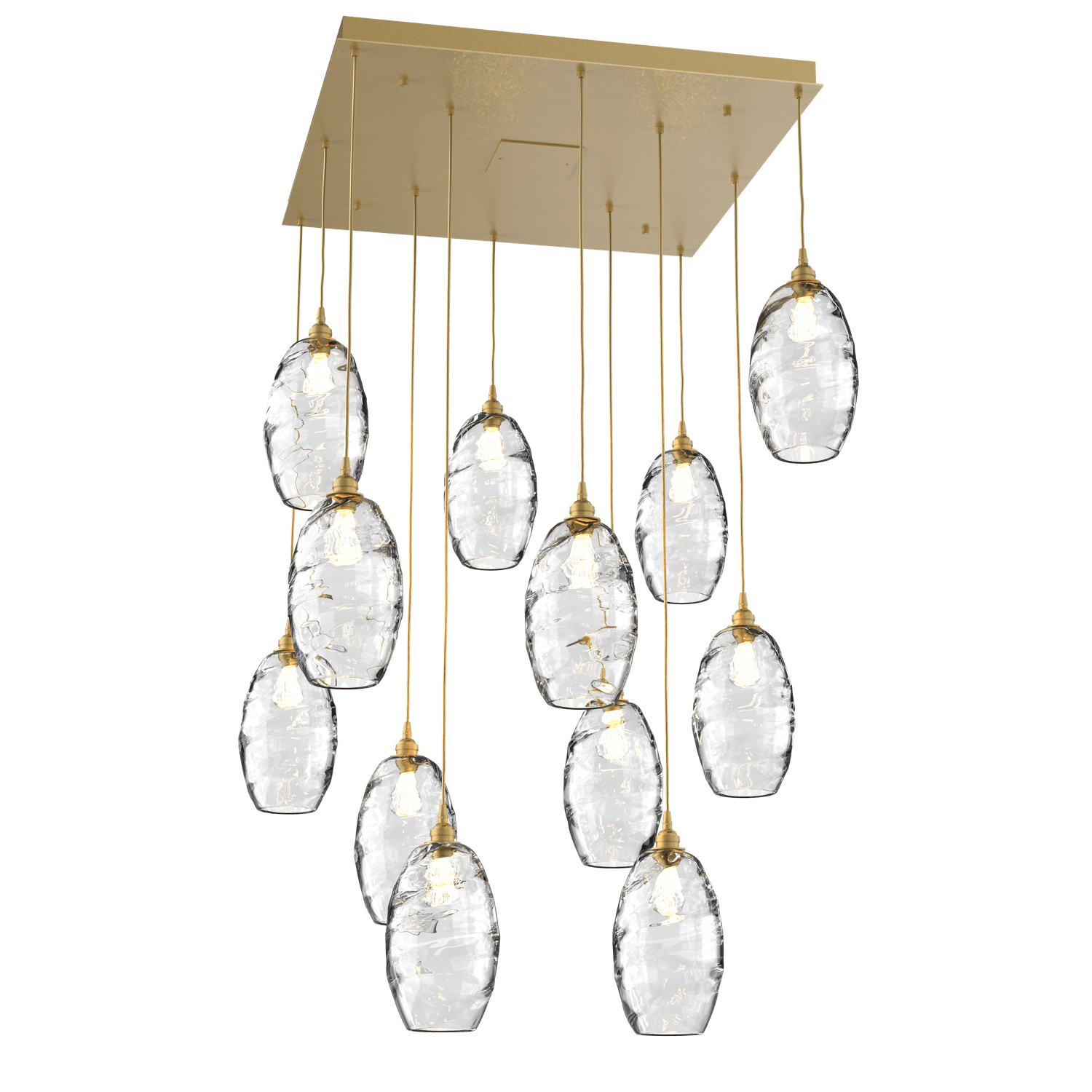 CHB0035-12-GB-OC-Hammerton-Studio-Optic-Blown-Glass-Elisse-12-light-square-pendant-chandelier-with-gilded-brass-finish-and-optic-clear-blown-glass-shades-and-incandescent-lamping