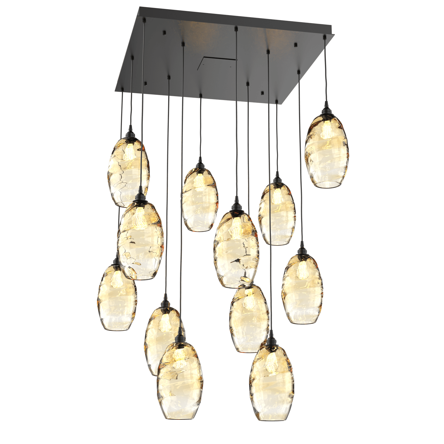 CHB0035-12-MB-OA-Hammerton-Studio-Optic-Blown-Glass-Elisse-12-light-square-pendant-chandelier-with-matte-black-finish-and-optic-amber-blown-glass-shades-and-incandescent-lamping
