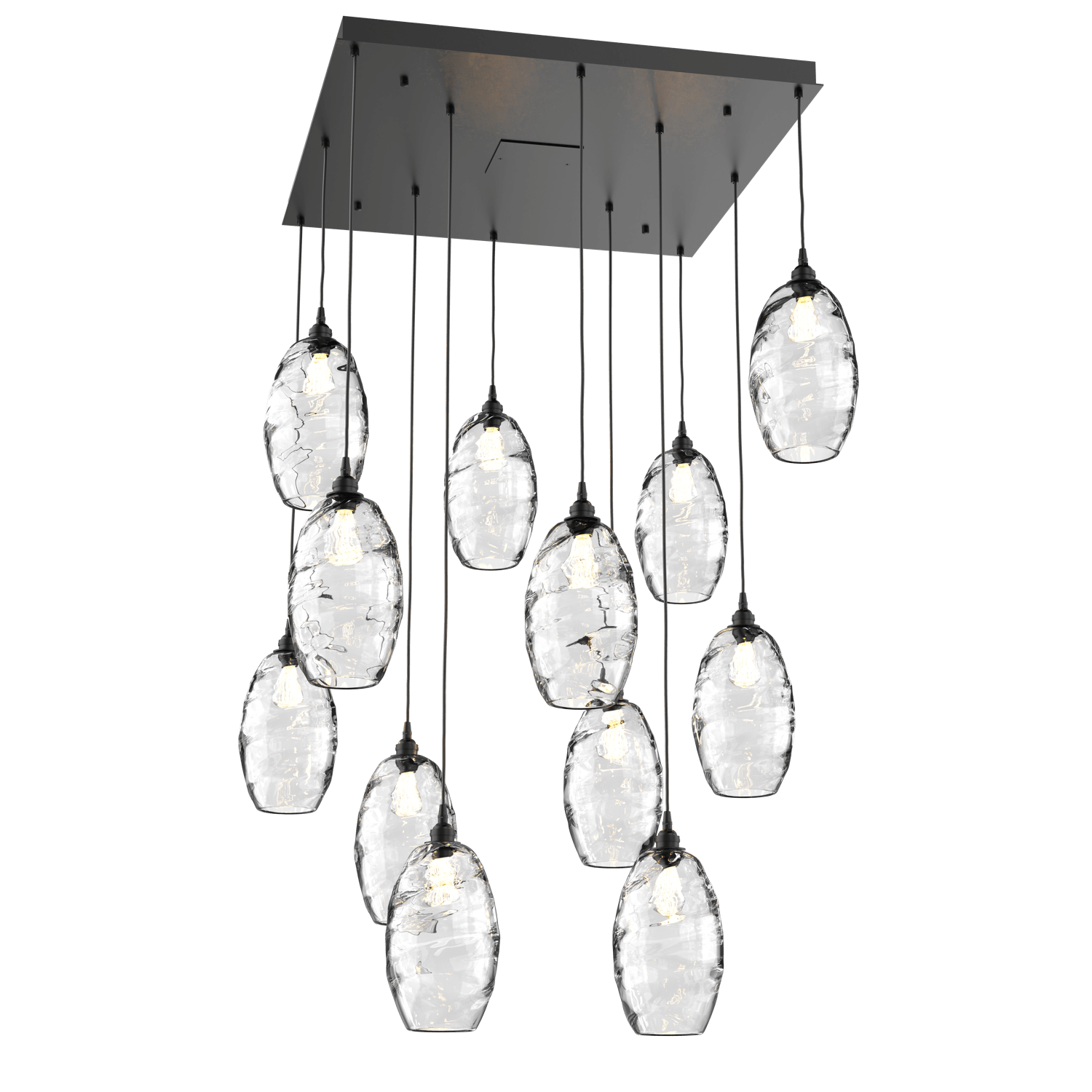 CHB0035-12-MB-OC-Hammerton-Studio-Optic-Blown-Glass-Elisse-12-light-square-pendant-chandelier-with-matte-black-finish-and-optic-clear-blown-glass-shades-and-incandescent-lamping