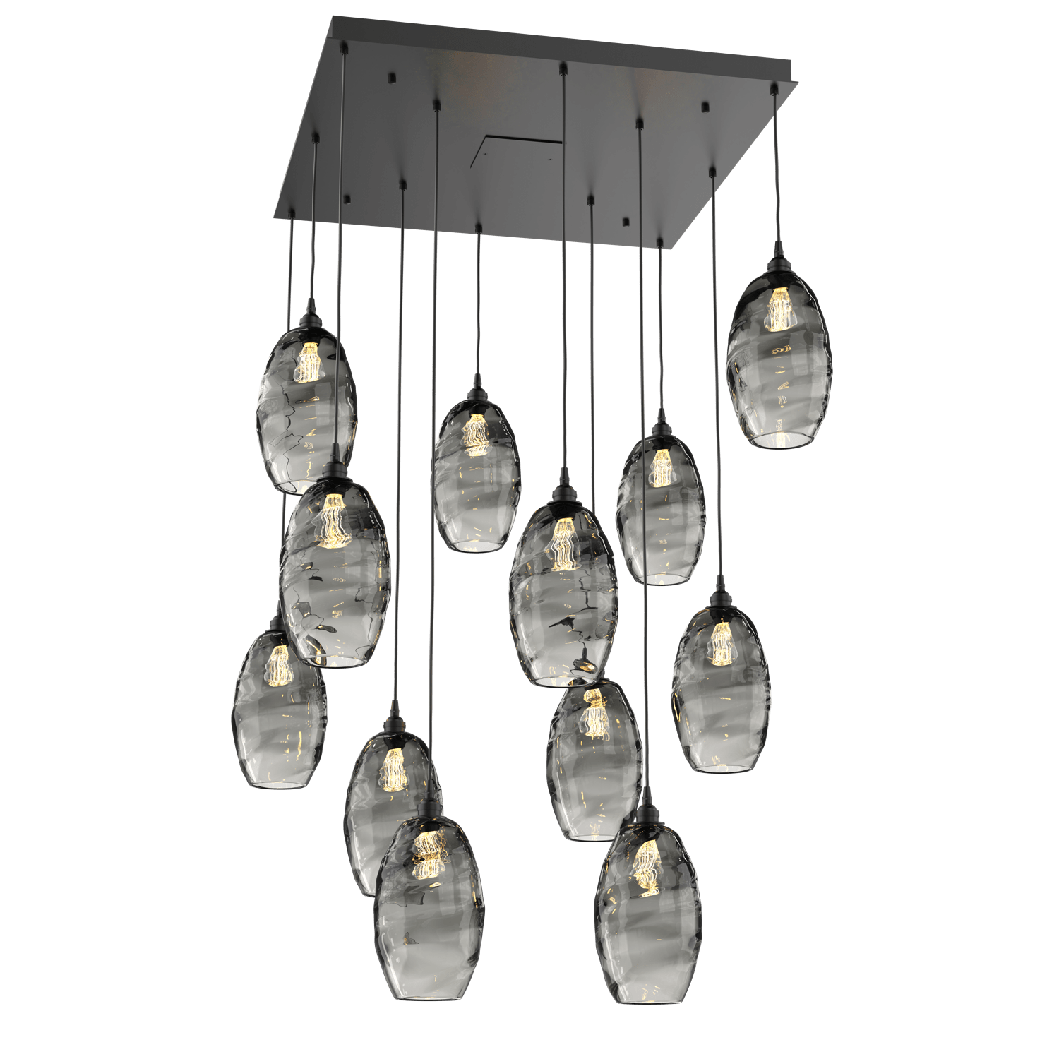 CHB0035-12-MB-OS-Hammerton-Studio-Optic-Blown-Glass-Elisse-12-light-square-pendant-chandelier-with-matte-black-finish-and-optic-smoke-blown-glass-shades-and-incandescent-lamping