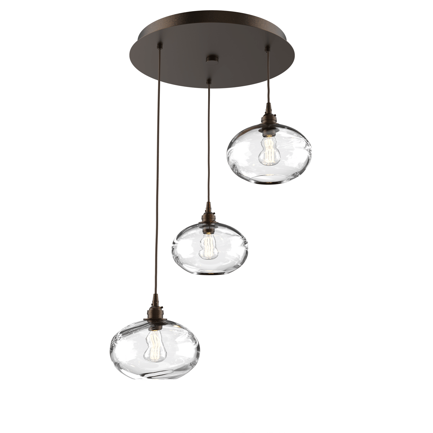 CHB0036-03-FB-OC-Hammerton-Studio-Optic-Blown-Glass-Coppa-3-light-round-pendant-chandelier-with-flat-bronze-finish-and-optic-clear-blown-glass-shades-and-incandescent-lamping