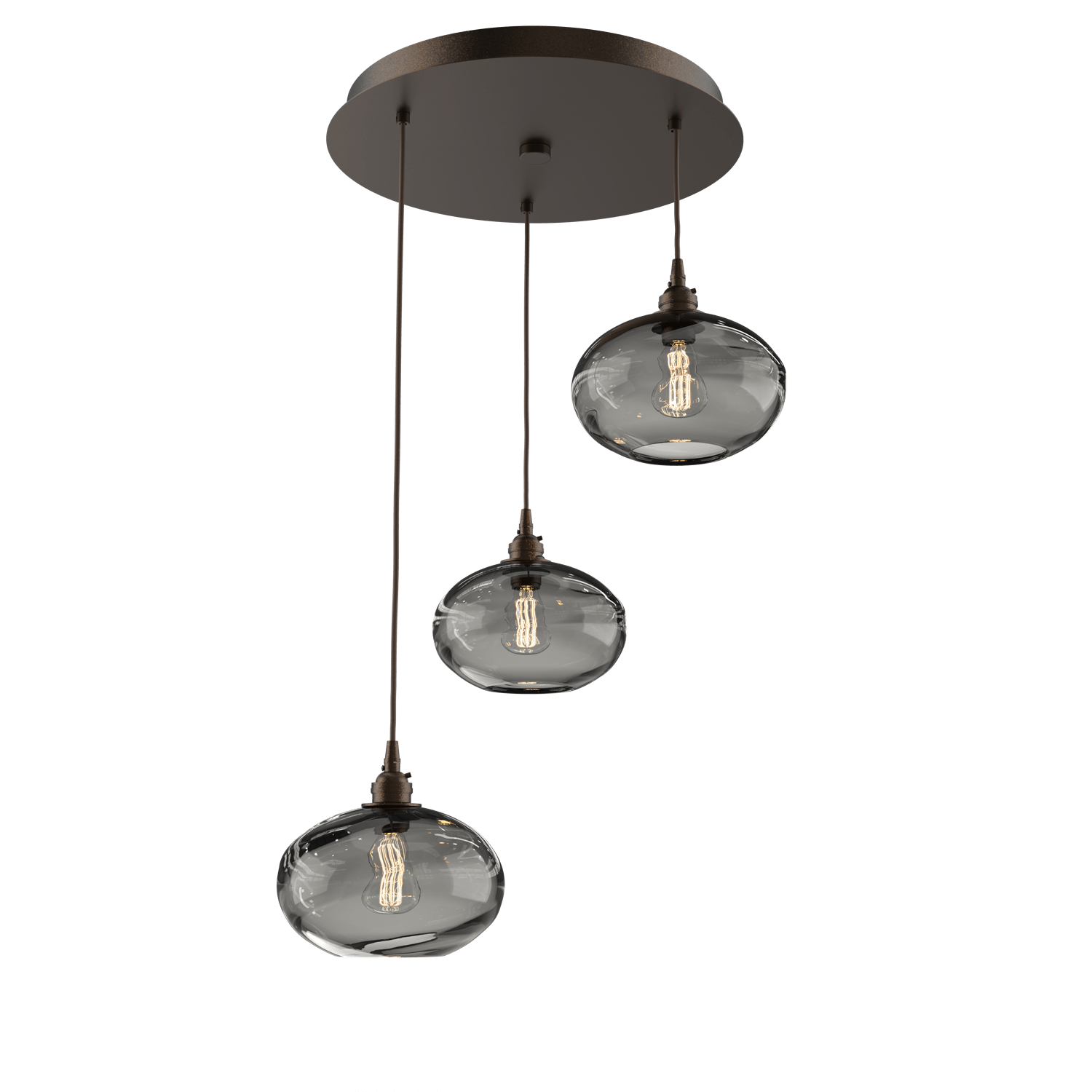 CHB0036-03-FB-OS-Hammerton-Studio-Optic-Blown-Glass-Coppa-3-light-round-pendant-chandelier-with-flat-bronze-finish-and-optic-smoke-blown-glass-shades-and-incandescent-lamping