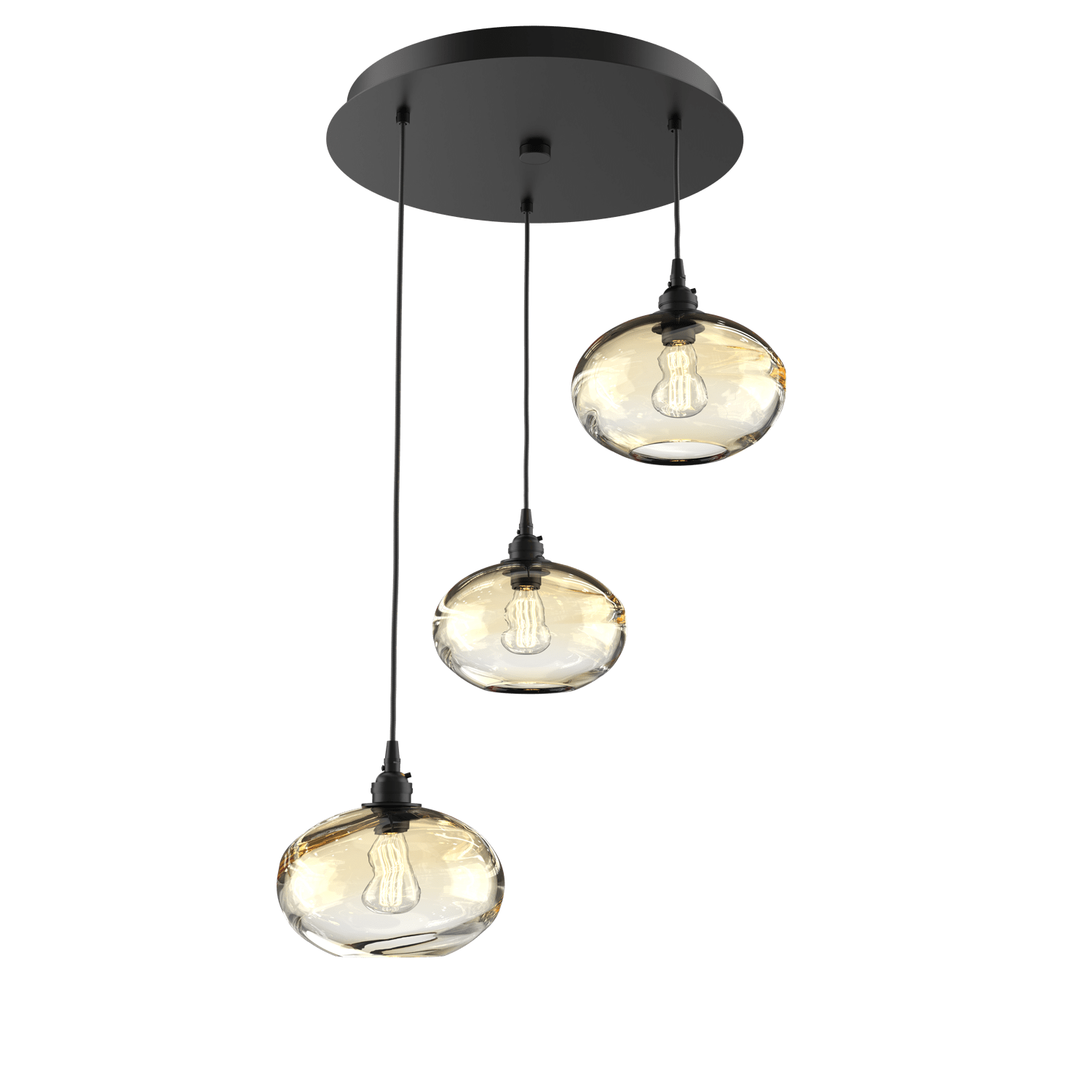 CHB0036-03-MB-OA-Hammerton-Studio-Optic-Blown-Glass-Coppa-3-light-round-pendant-chandelier-with-matte-black-finish-and-optic-amber-blown-glass-shades-and-incandescent-lamping