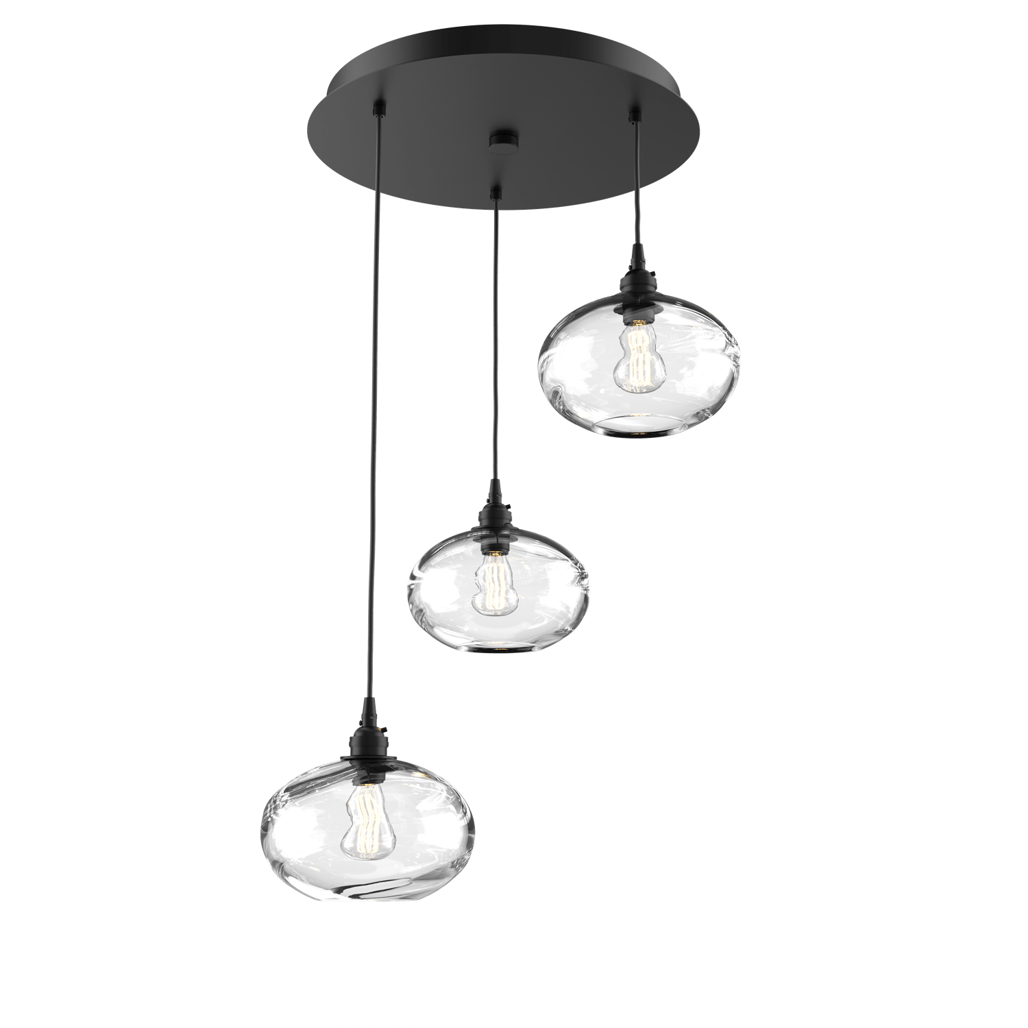 CHB0036-03-MB-OC-Hammerton-Studio-Optic-Blown-Glass-Coppa-3-light-round-pendant-chandelier-with-matte-black-finish-and-optic-clear-blown-glass-shades-and-incandescent-lamping
