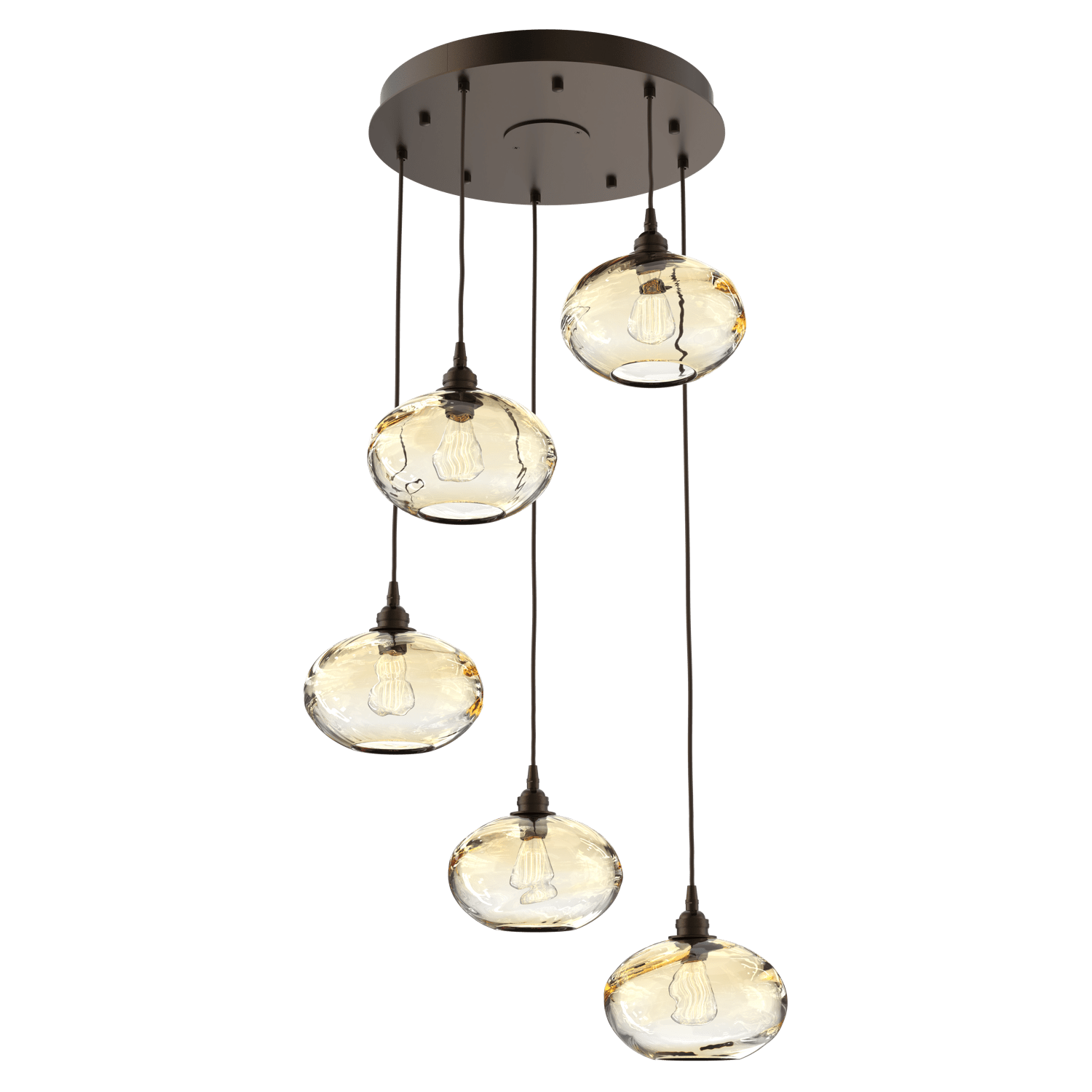 CHB0036-05-FB-OA-Hammerton-Studio-Optic-Blown-Glass-Coppa-5-light-round-pendant-chandelier-with-flat-bronze-finish-and-optic-amber-blown-glass-shades-and-incandescent-lamping