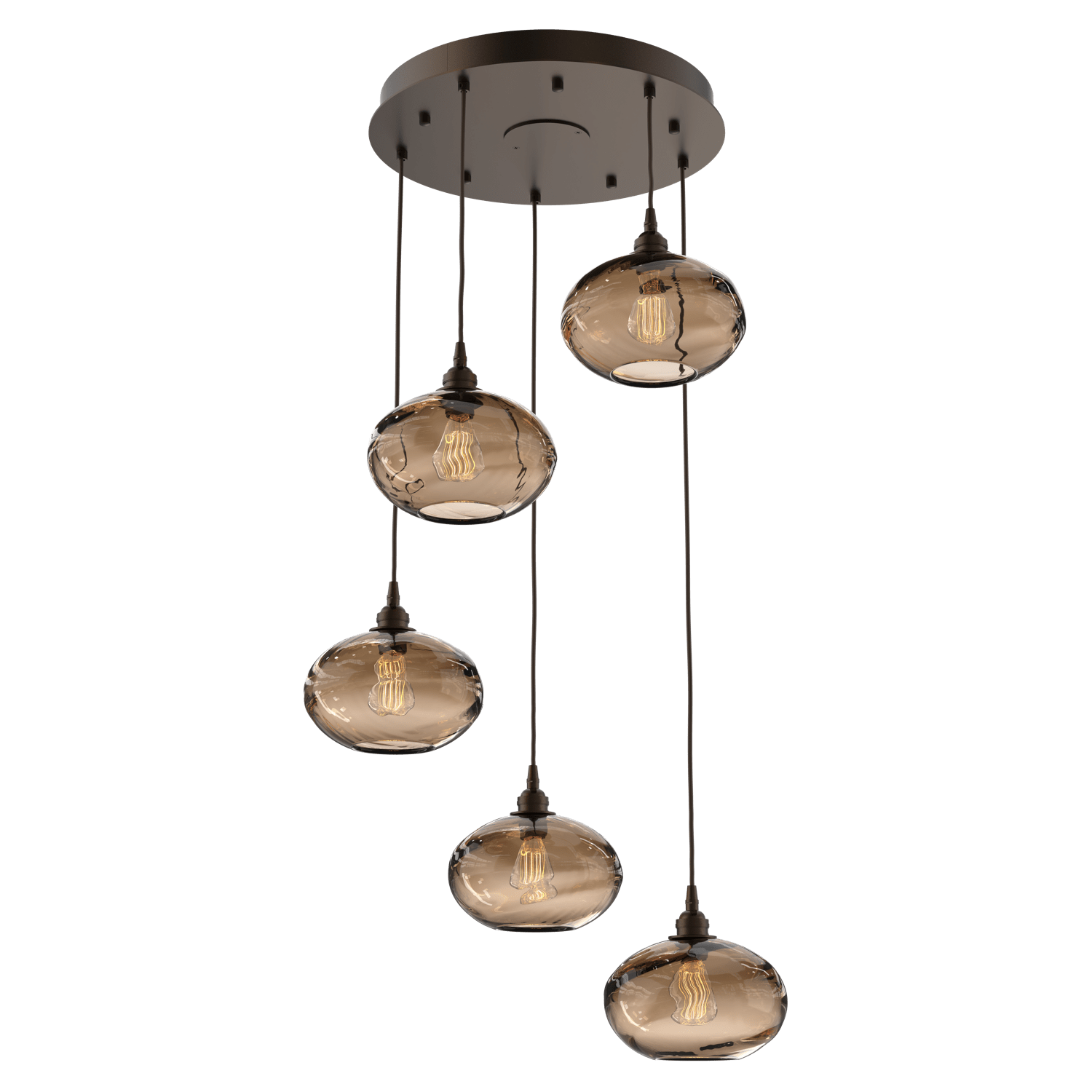 CHB0036-05-FB-OB-Hammerton-Studio-Optic-Blown-Glass-Coppa-5-light-round-pendant-chandelier-with-flat-bronze-finish-and-optic-bronze-blown-glass-shades-and-incandescent-lamping