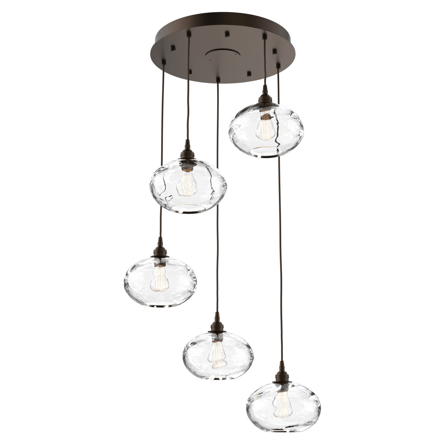 CHB0036-05-FB-OC-Hammerton-Studio-Optic-Blown-Glass-Coppa-5-light-round-pendant-chandelier-with-flat-bronze-finish-and-optic-clear-blown-glass-shades-and-incandescent-lamping