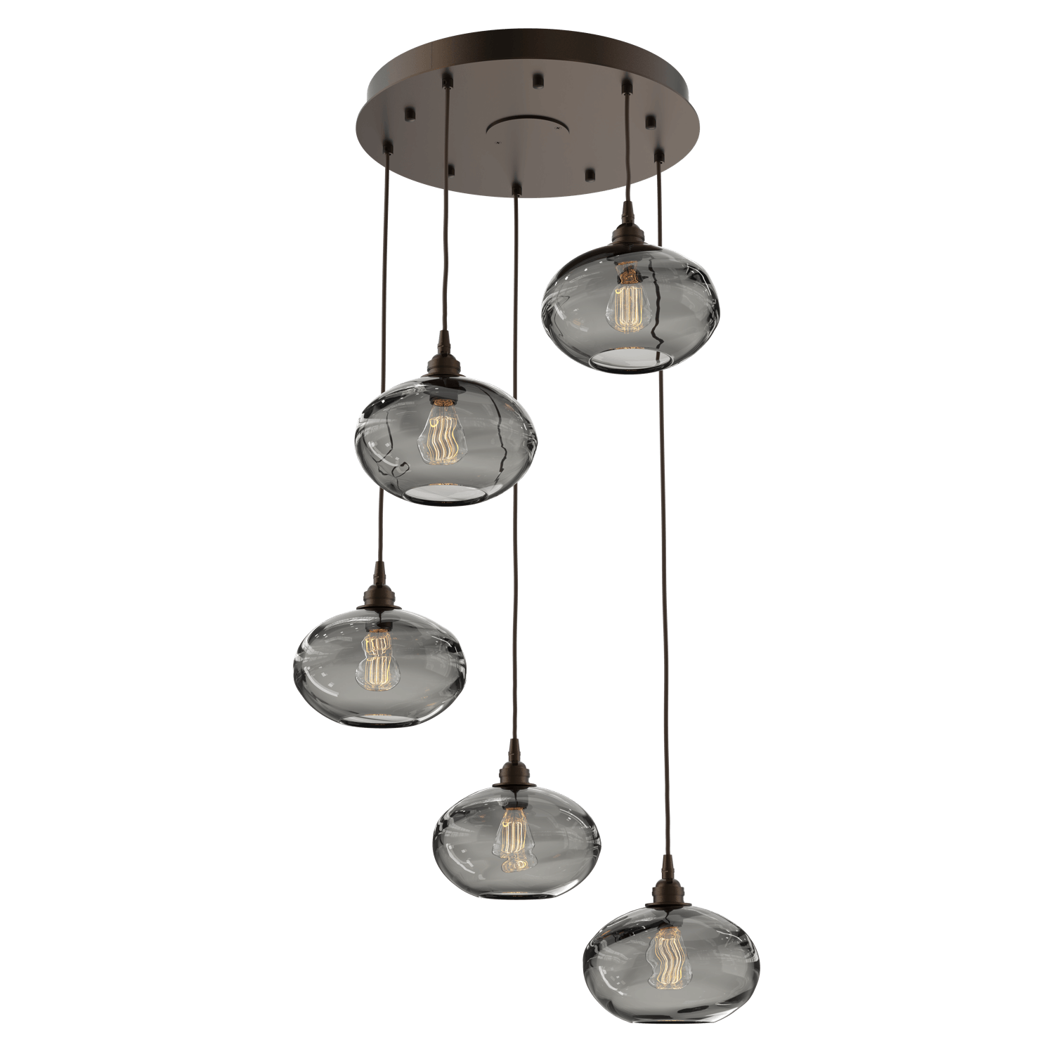 CHB0036-05-FB-OS-Hammerton-Studio-Optic-Blown-Glass-Coppa-5-light-round-pendant-chandelier-with-flat-bronze-finish-and-optic-smoke-blown-glass-shades-and-incandescent-lamping