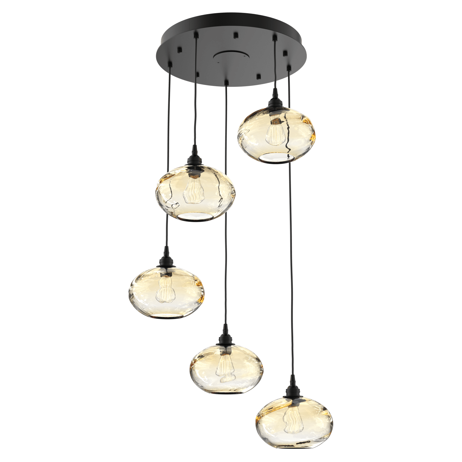 CHB0036-05-MB-OA-Hammerton-Studio-Optic-Blown-Glass-Coppa-5-light-round-pendant-chandelier-with-matte-black-finish-and-optic-amber-blown-glass-shades-and-incandescent-lamping