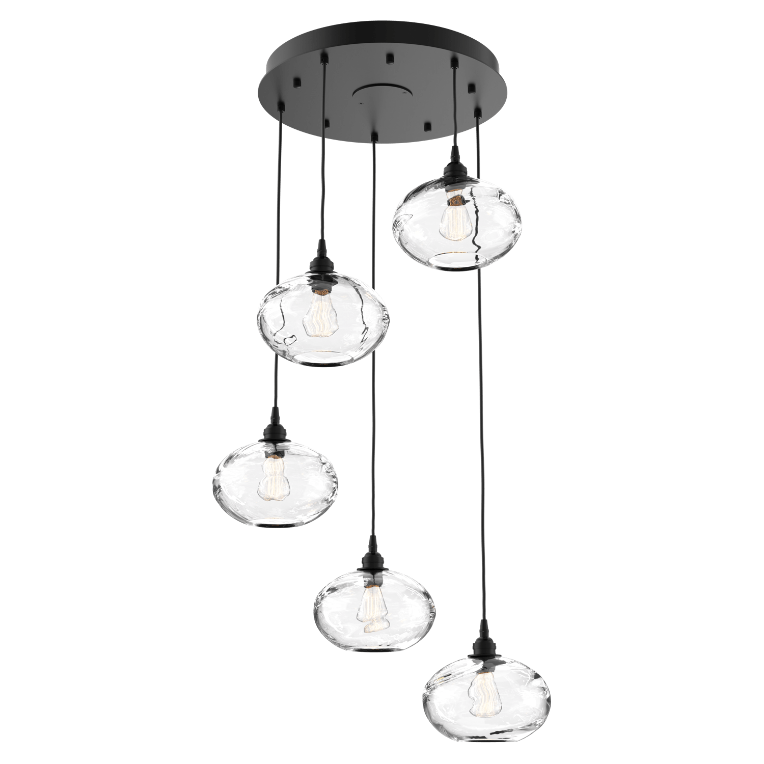 CHB0036-05-MB-OC-Hammerton-Studio-Optic-Blown-Glass-Coppa-5-light-round-pendant-chandelier-with-matte-black-finish-and-optic-clear-blown-glass-shades-and-incandescent-lamping