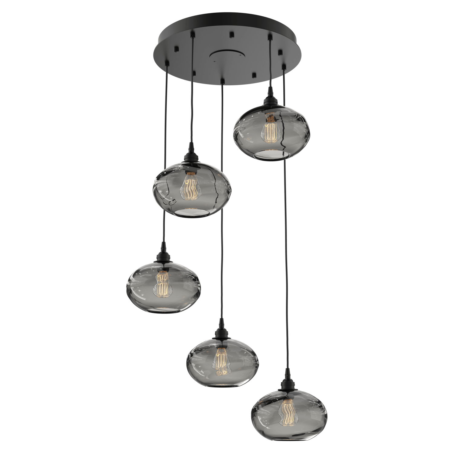 CHB0036-05-MB-OS-Hammerton-Studio-Optic-Blown-Glass-Coppa-5-light-round-pendant-chandelier-with-matte-black-finish-and-optic-smoke-blown-glass-shades-and-incandescent-lamping