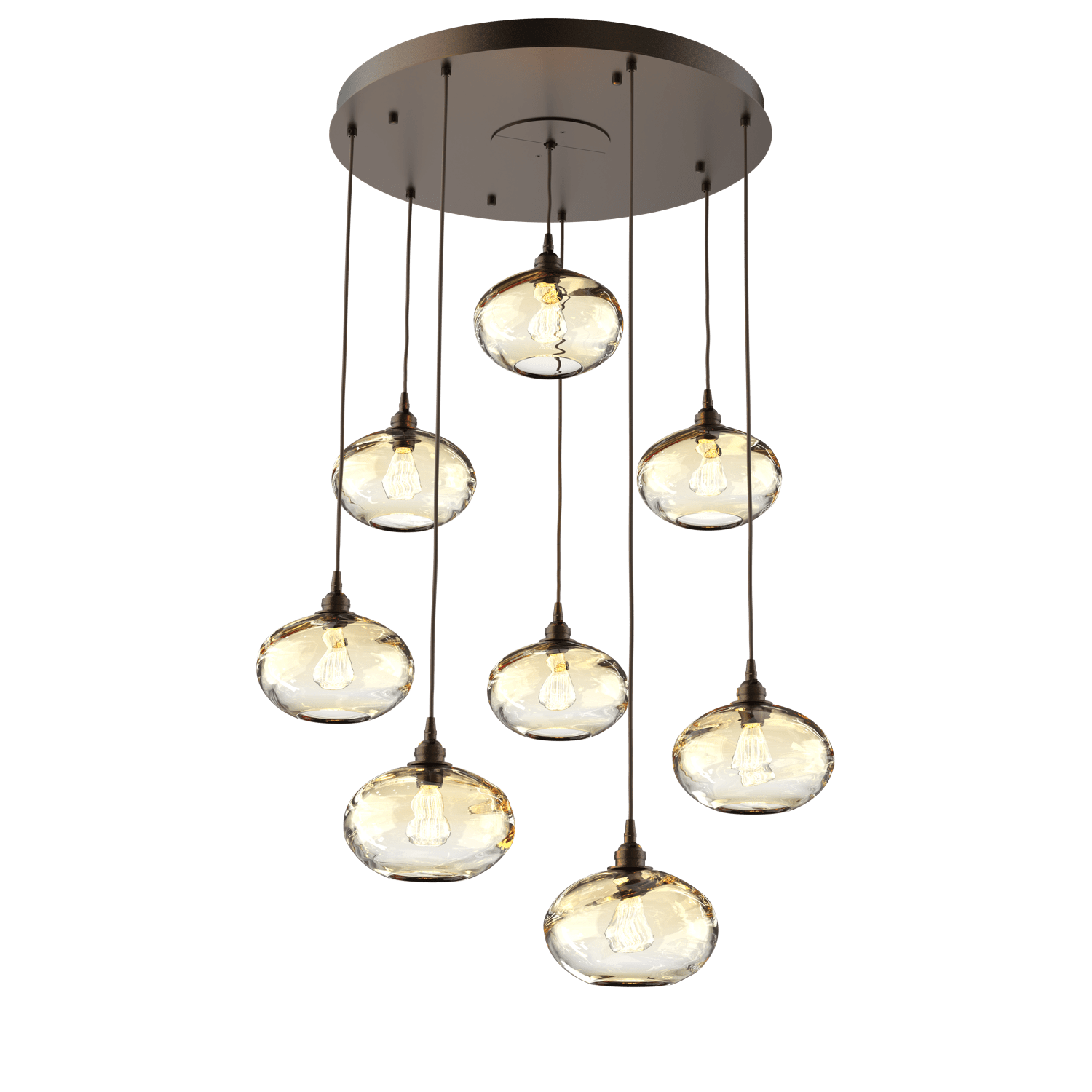 CHB0036-08-FB-OA-Hammerton-Studio-Optic-Blown-Glass-Coppa-8-light-round-pendant-chandelier-with-flat-bronze-finish-and-optic-amber-blown-glass-shades-and-incandescent-lamping
