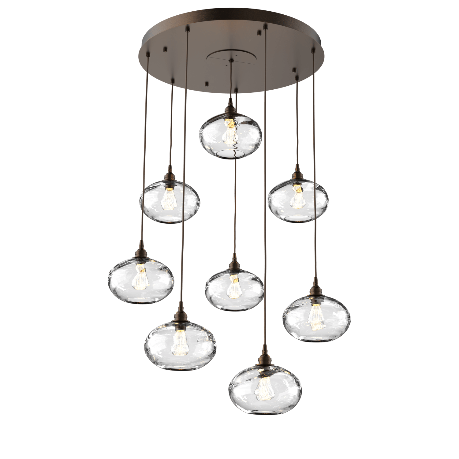 CHB0036-08-FB-OC-Hammerton-Studio-Optic-Blown-Glass-Coppa-8-light-round-pendant-chandelier-with-flat-bronze-finish-and-optic-clear-blown-glass-shades-and-incandescent-lamping