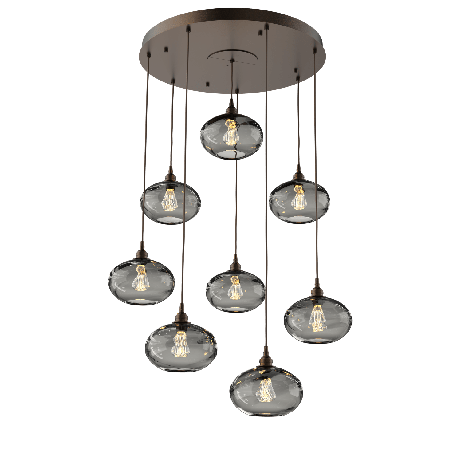 CHB0036-08-FB-OS-Hammerton-Studio-Optic-Blown-Glass-Coppa-8-light-round-pendant-chandelier-with-flat-bronze-finish-and-optic-smoke-blown-glass-shades-and-incandescent-lamping