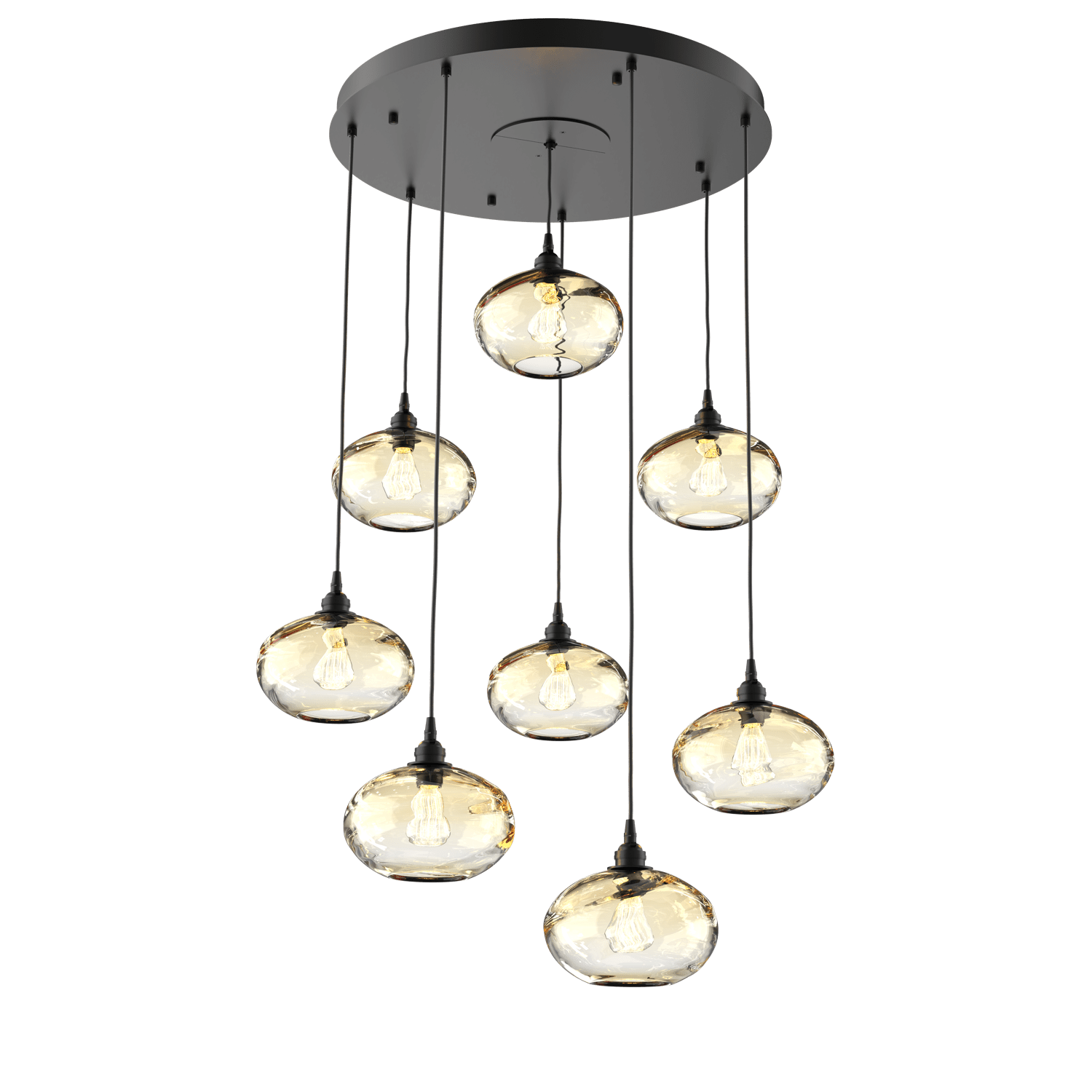CHB0036-08-MB-OA-Hammerton-Studio-Optic-Blown-Glass-Coppa-8-light-round-pendant-chandelier-with-matte-black-finish-and-optic-amber-blown-glass-shades-and-incandescent-lamping