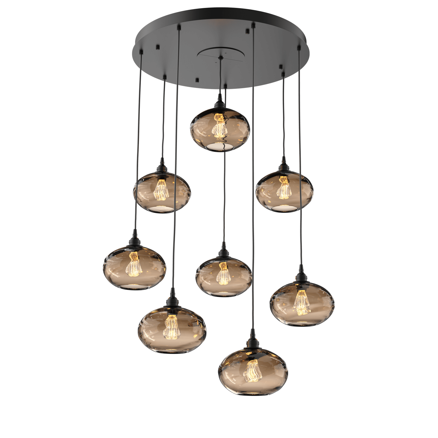 CHB0036-08-MB-OB-Hammerton-Studio-Optic-Blown-Glass-Coppa-8-light-round-pendant-chandelier-with-matte-black-finish-and-optic-bronze-blown-glass-shades-and-incandescent-lamping