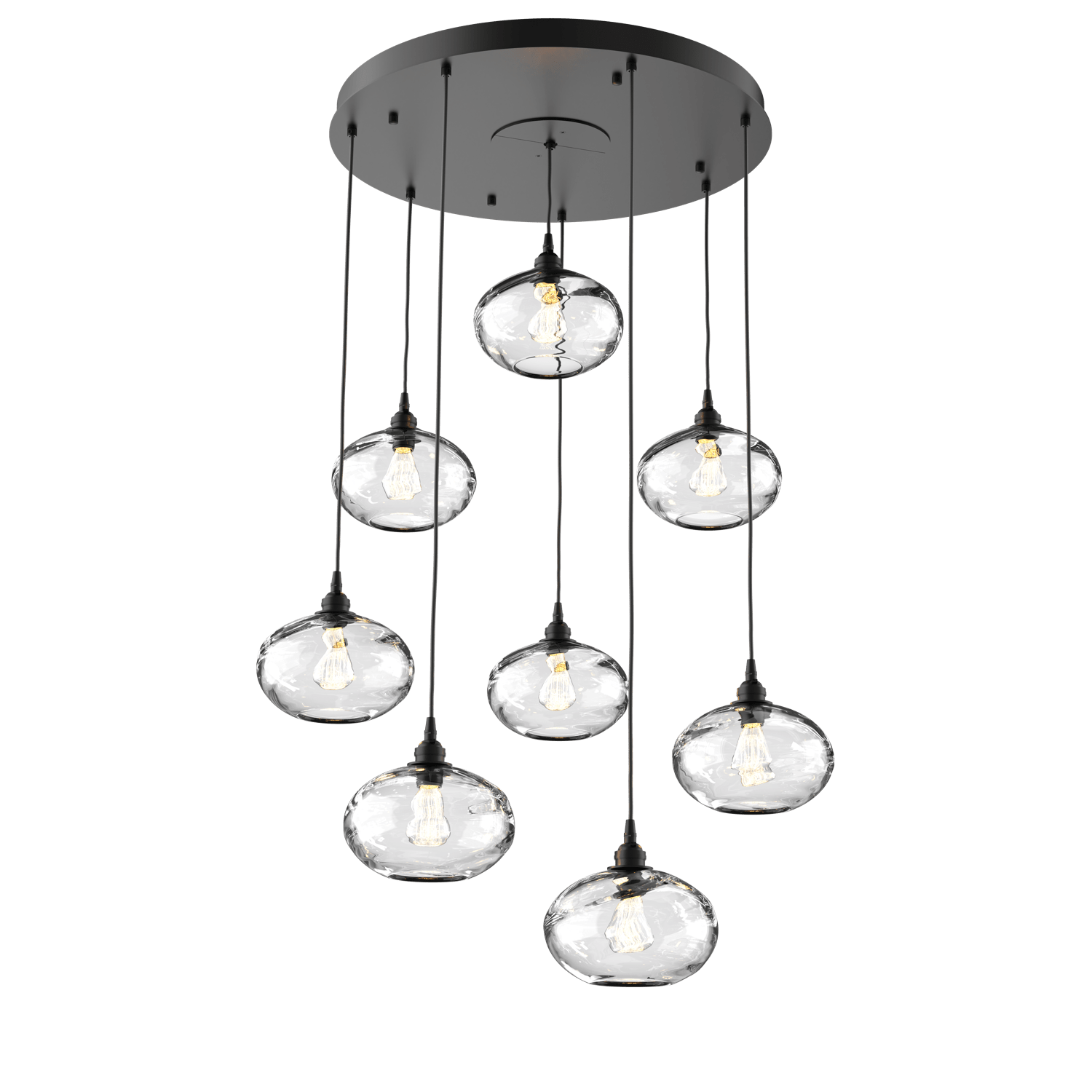 CHB0036-08-MB-OC-Hammerton-Studio-Optic-Blown-Glass-Coppa-8-light-round-pendant-chandelier-with-matte-black-finish-and-optic-clear-blown-glass-shades-and-incandescent-lamping
