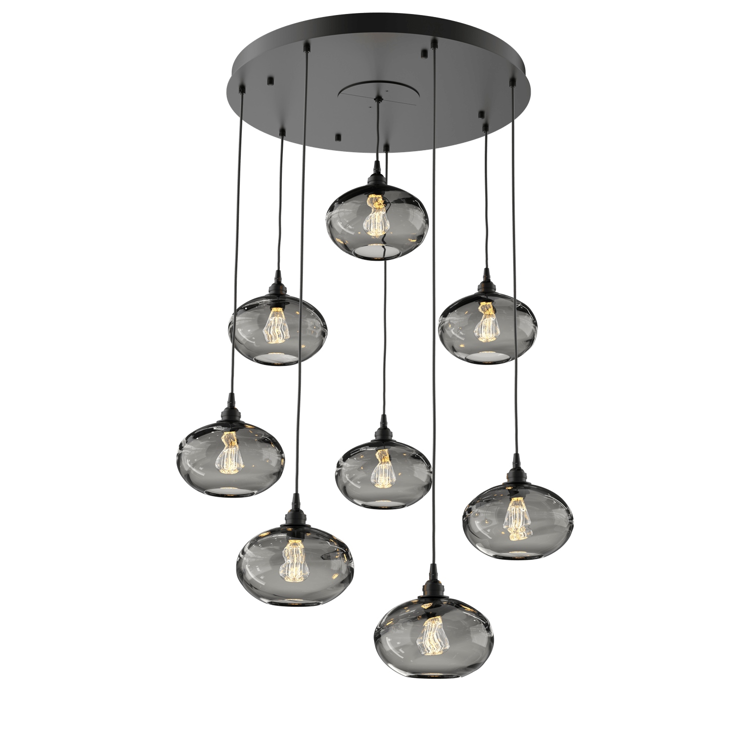 CHB0036-08-MB-OS-Hammerton-Studio-Optic-Blown-Glass-Coppa-8-light-round-pendant-chandelier-with-matte-black-finish-and-optic-smoke-blown-glass-shades-and-incandescent-lamping