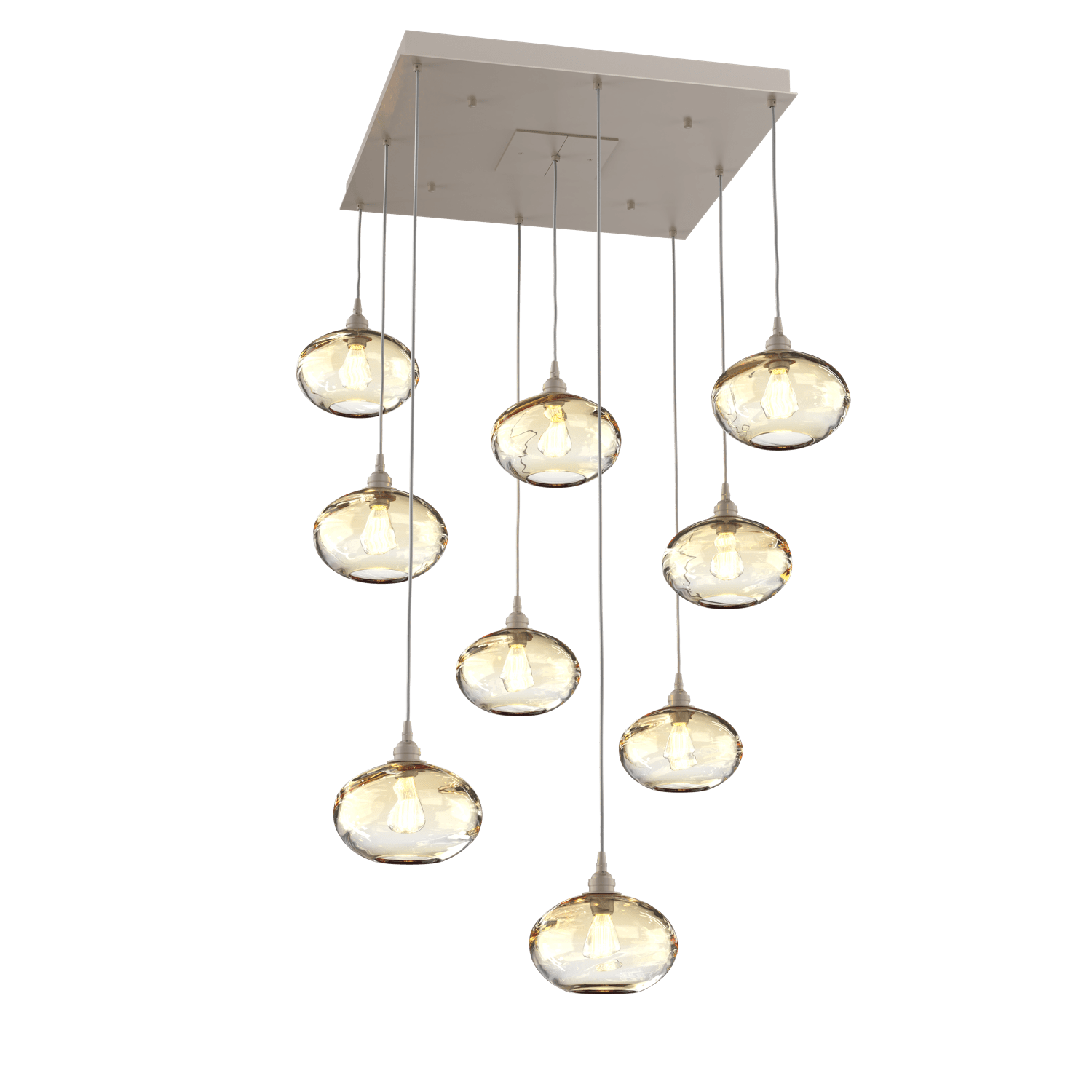 CHB0036-09-BS-OA-Hammerton-Studio-Optic-Blown-Glass-Coppa-9-light-square-pendant-chandelier-with-metallic-beige-silver-finish-and-optic-amber-blown-glass-shades-and-incandescent-lamping