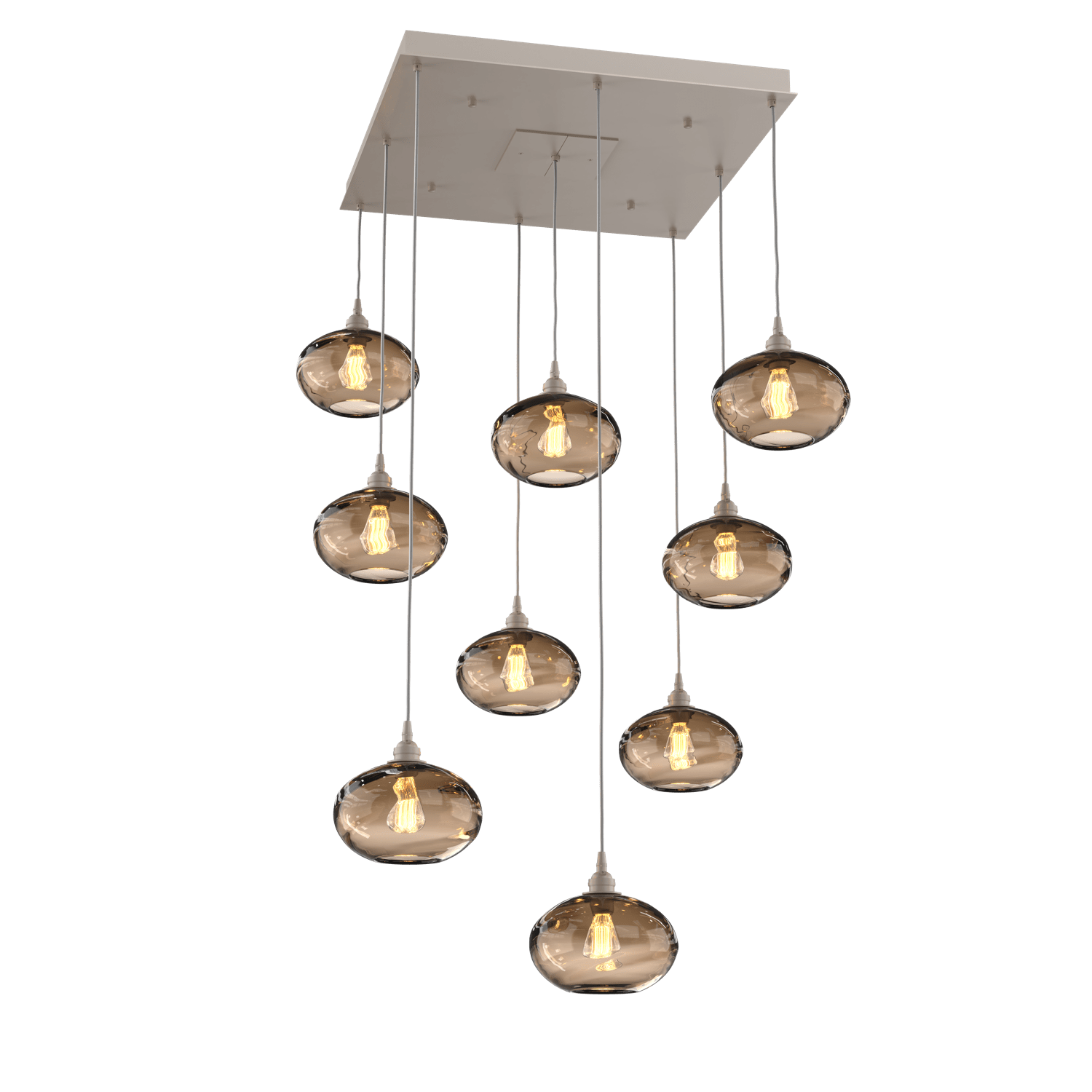CHB0036-09-BS-OB-Hammerton-Studio-Optic-Blown-Glass-Coppa-9-light-square-pendant-chandelier-with-metallic-beige-silver-finish-and-optic-bronze-blown-glass-shades-and-incandescent-lamping