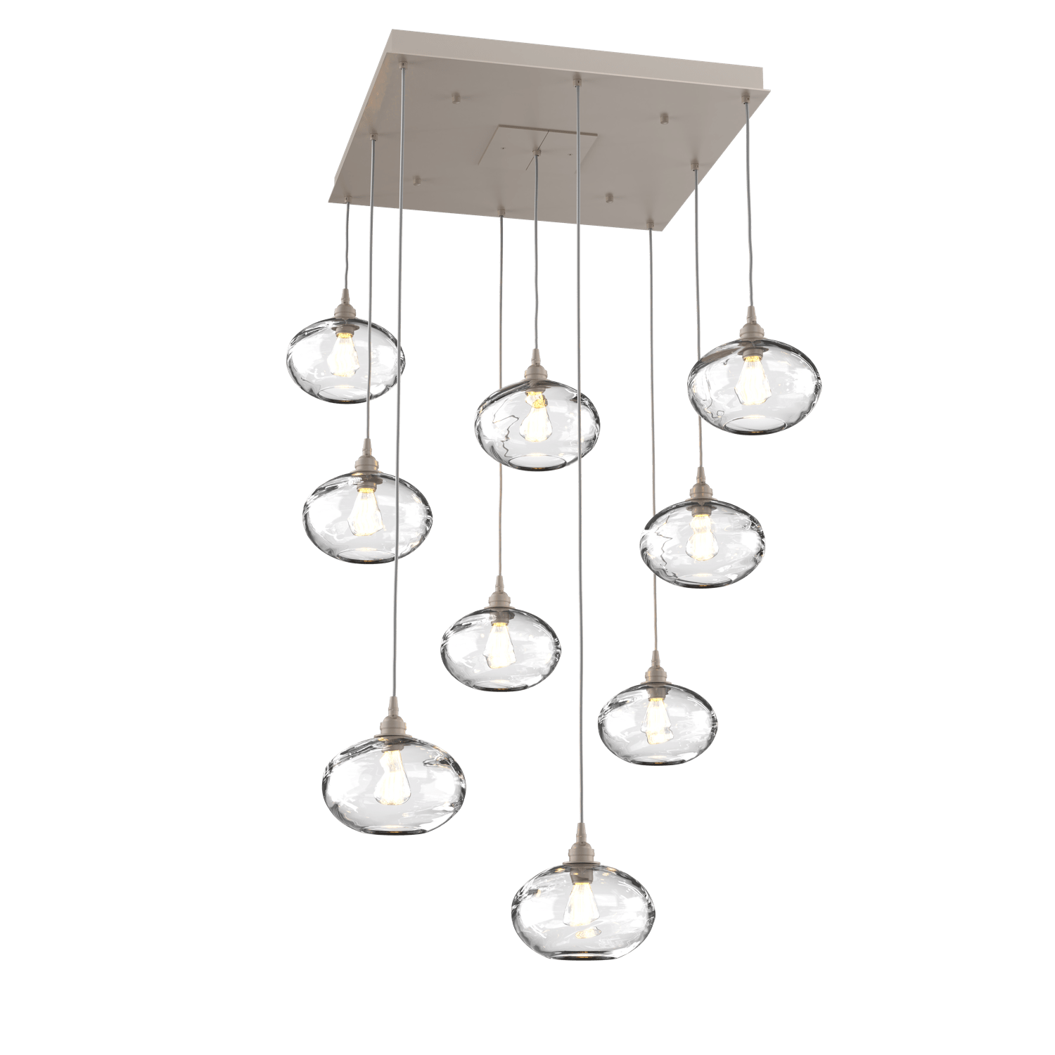 CHB0036-09-BS-OC-Hammerton-Studio-Optic-Blown-Glass-Coppa-9-light-square-pendant-chandelier-with-metallic-beige-silver-finish-and-optic-clear-blown-glass-shades-and-incandescent-lamping