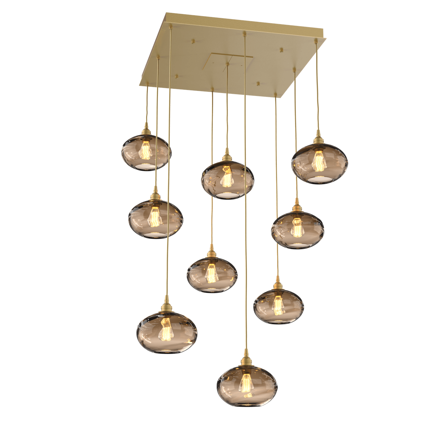 CHB0036-09-GB-OB-Hammerton-Studio-Optic-Blown-Glass-Coppa-9-light-square-pendant-chandelier-with-gilded-brass-finish-and-optic-bronze-blown-glass-shades-and-incandescent-lamping