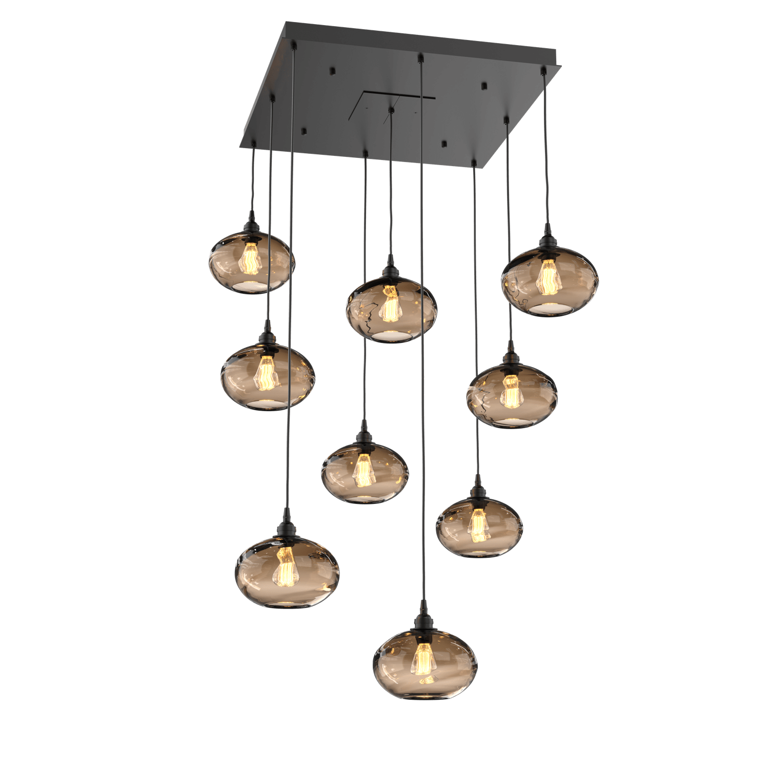 CHB0036-09-MB-OB-Hammerton-Studio-Optic-Blown-Glass-Coppa-9-light-square-pendant-chandelier-with-matte-black-finish-and-optic-bronze-blown-glass-shades-and-incandescent-lamping