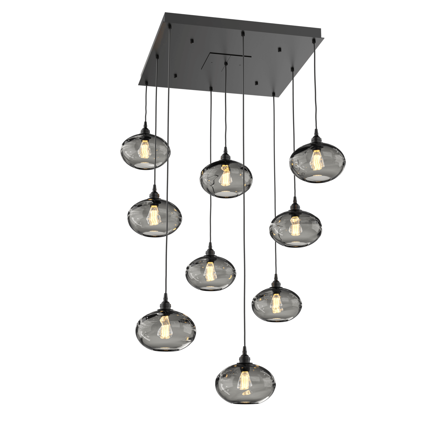 CHB0036-09-MB-OS-Hammerton-Studio-Optic-Blown-Glass-Coppa-9-light-square-pendant-chandelier-with-matte-black-finish-and-optic-smoke-blown-glass-shades-and-incandescent-lamping