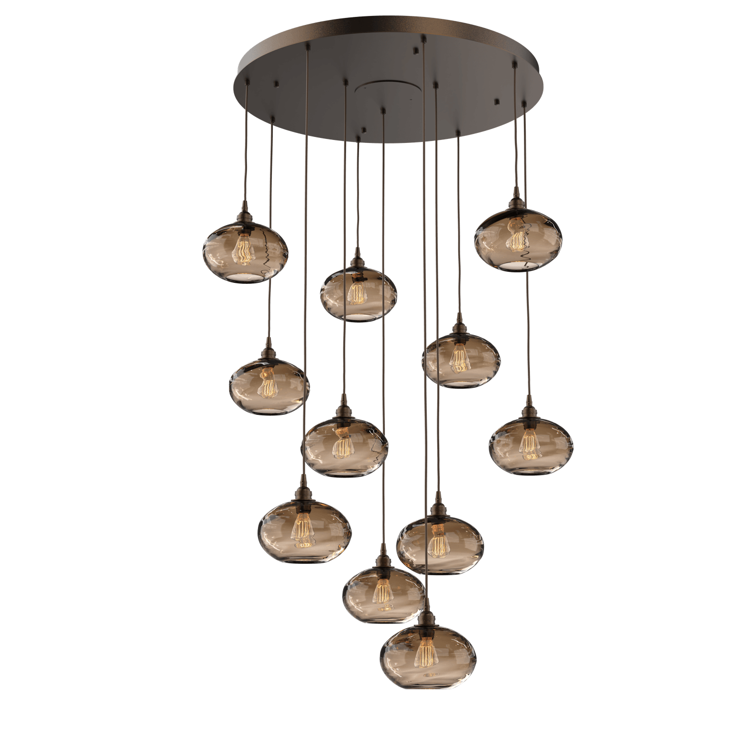 CHB0036-11-FB-OB-Hammerton-Studio-Optic-Blown-Glass-Coppa-11-light-round-pendant-chandelier-with-flat-bronze-finish-and-optic-bronze-blown-glass-shades-and-incandescent-lamping