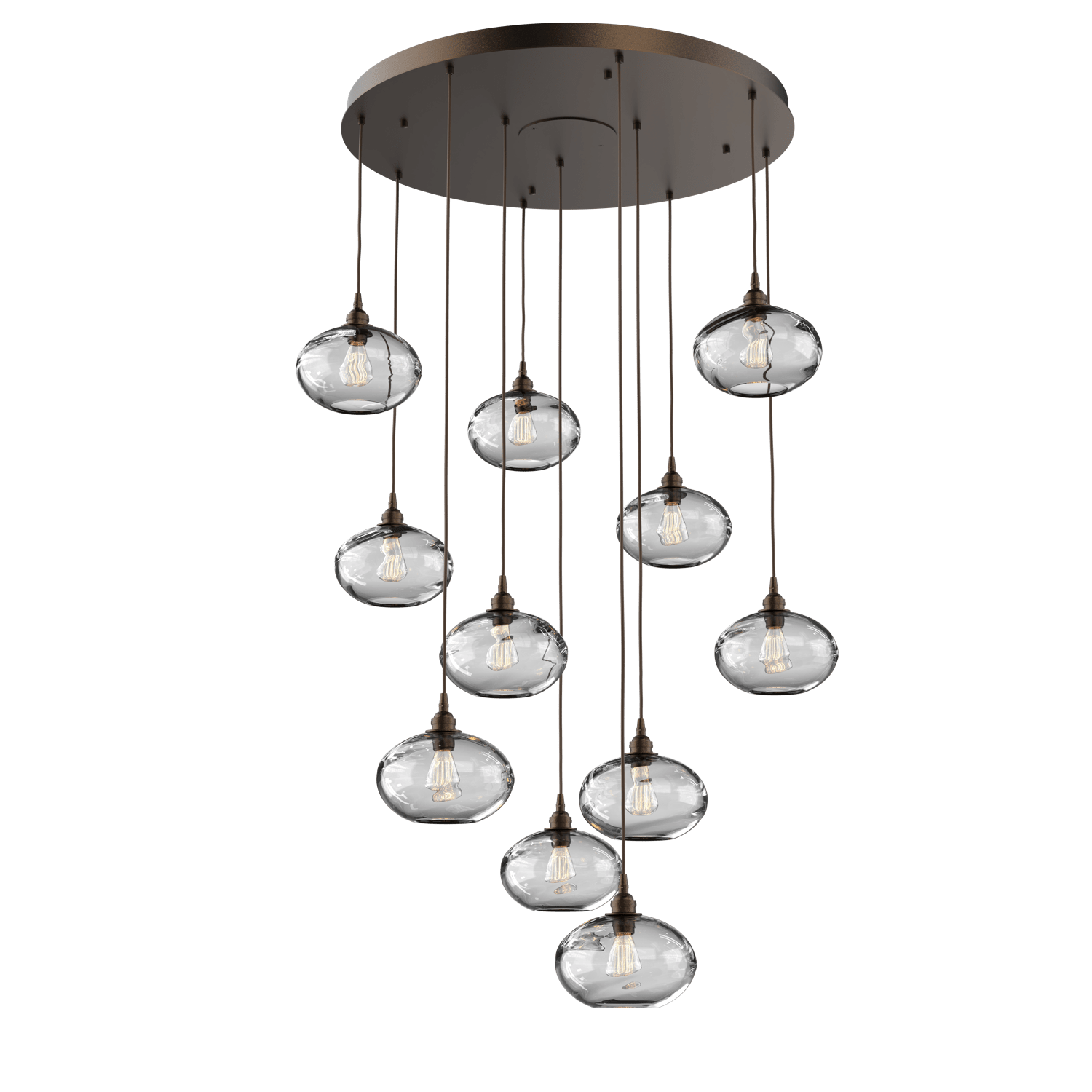 CHB0036-11-FB-OC-Hammerton-Studio-Optic-Blown-Glass-Coppa-11-light-round-pendant-chandelier-with-flat-bronze-finish-and-optic-clear-blown-glass-shades-and-incandescent-lamping