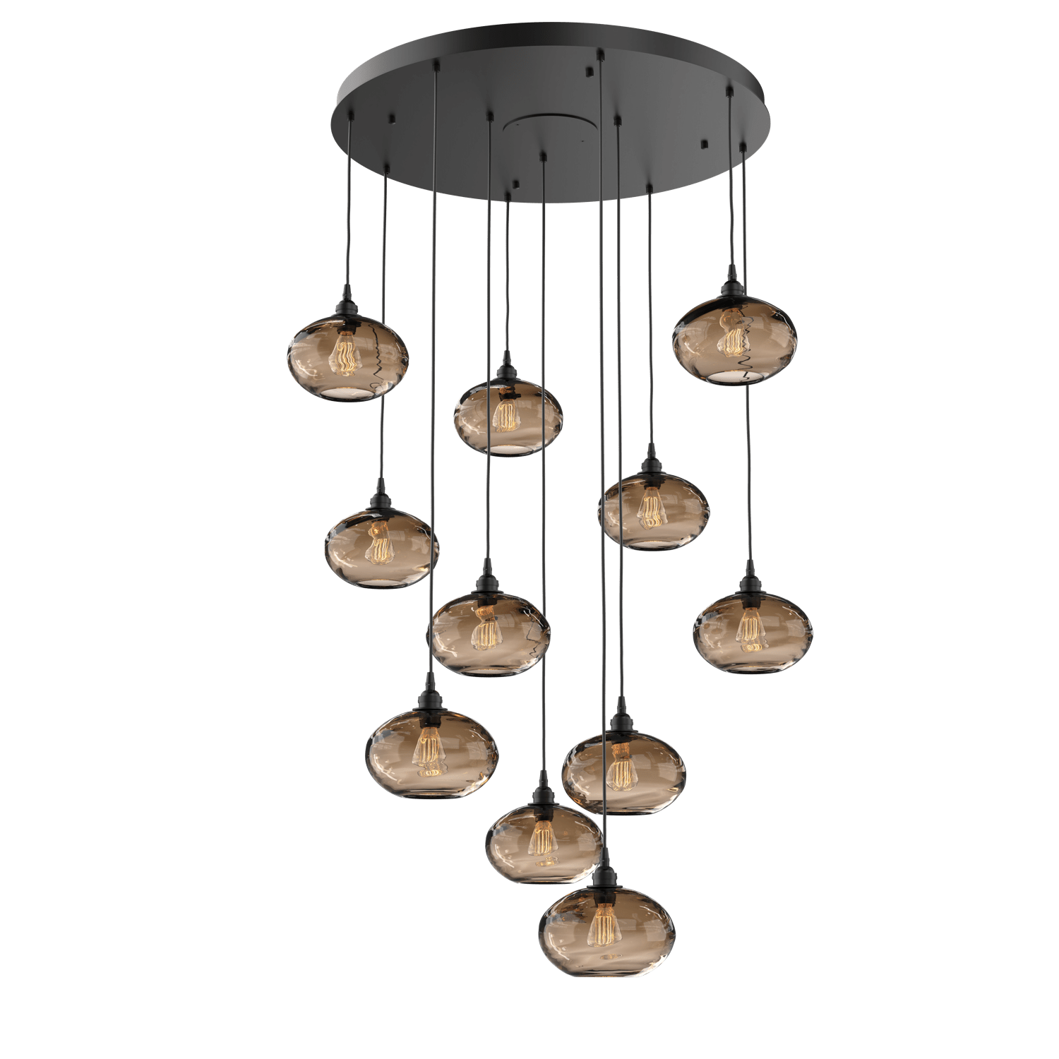CHB0036-11-MB-OB-Hammerton-Studio-Optic-Blown-Glass-Coppa-11-light-round-pendant-chandelier-with-matte-black-finish-and-optic-bronze-blown-glass-shades-and-incandescent-lamping