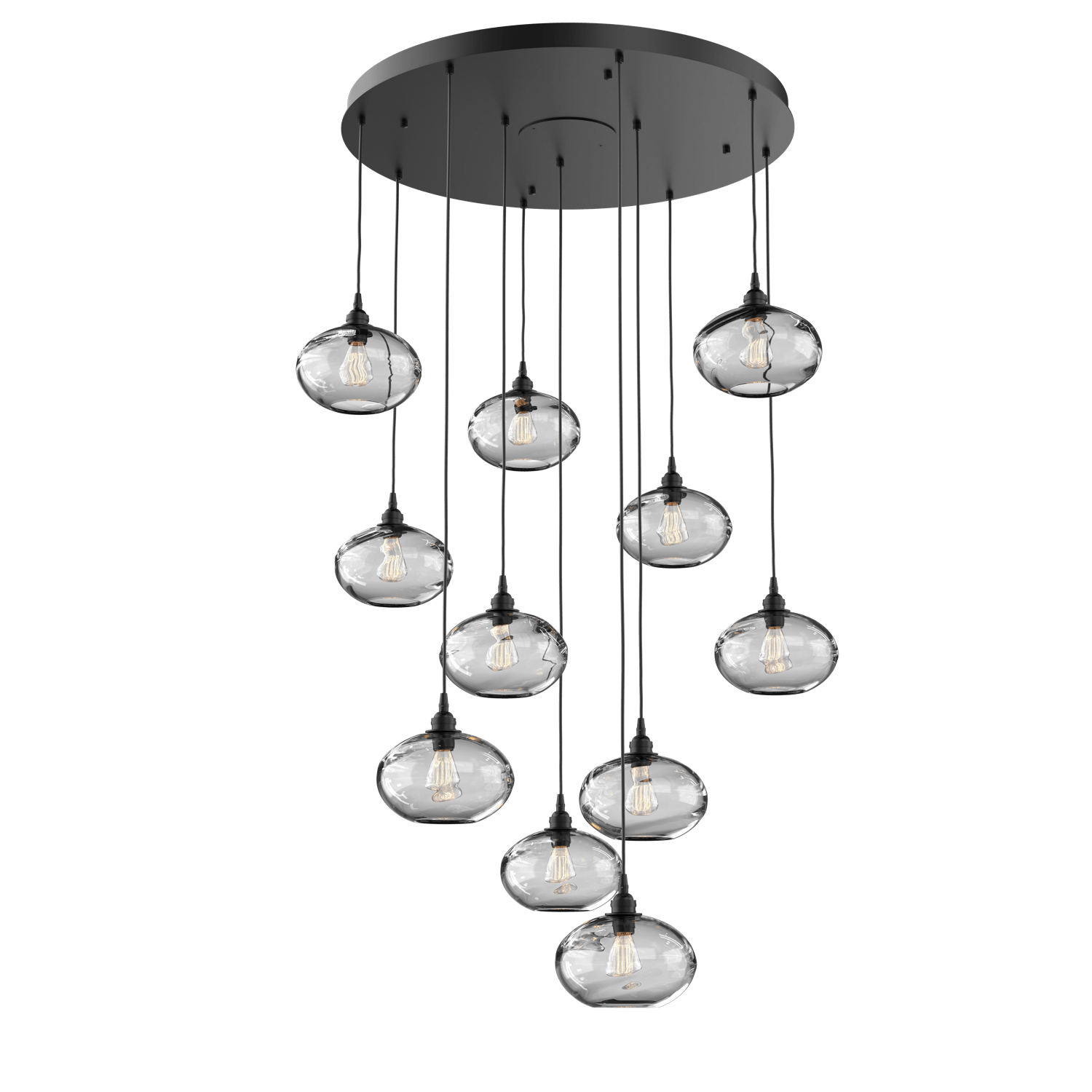 CHB0036-11-MB-OC-Hammerton-Studio-Optic-Blown-Glass-Coppa-11-light-round-pendant-chandelier-with-matte-black-finish-and-optic-clear-blown-glass-shades-and-incandescent-lamping