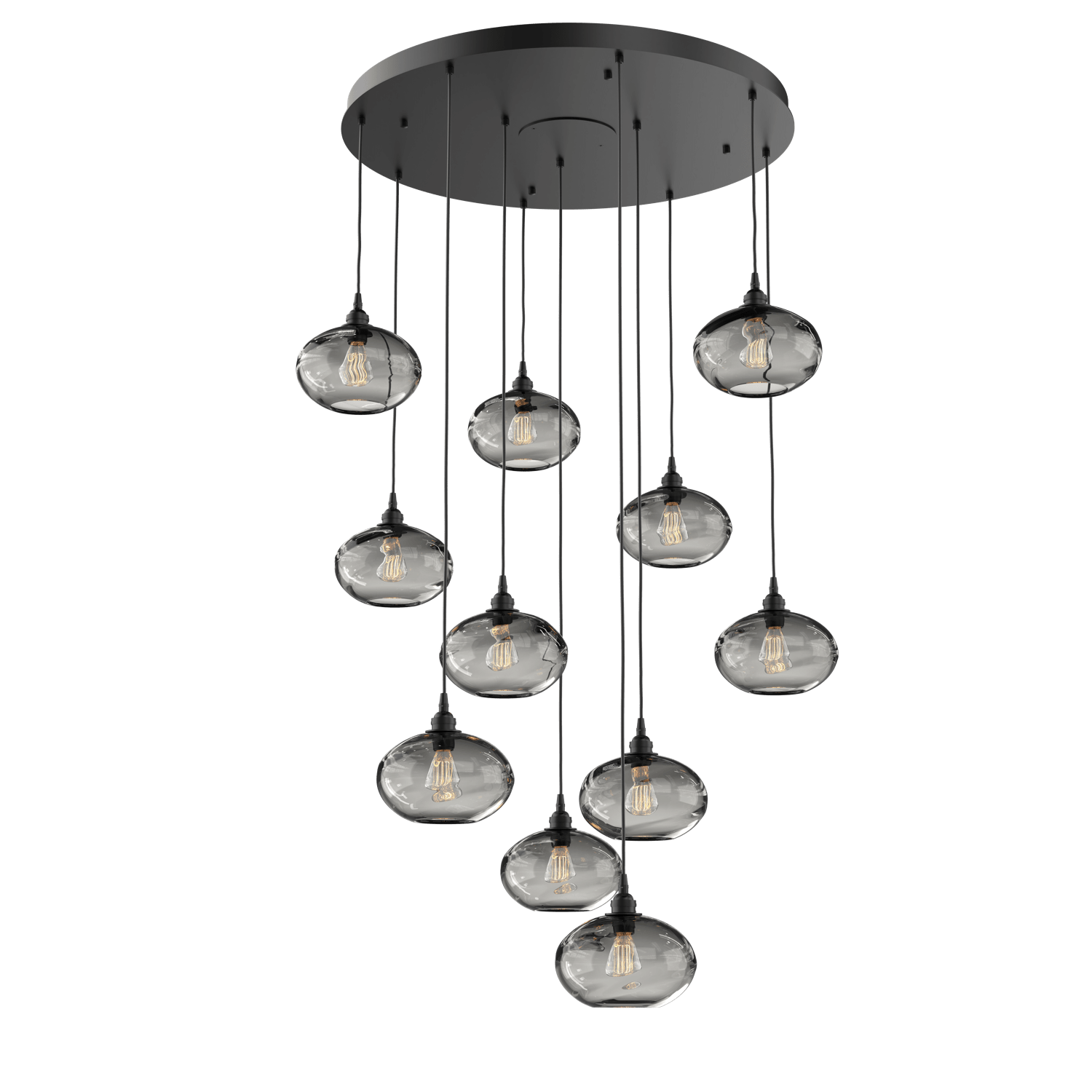 CHB0036-11-MB-OS-Hammerton-Studio-Optic-Blown-Glass-Coppa-11-light-round-pendant-chandelier-with-matte-black-finish-and-optic-smoke-blown-glass-shades-and-incandescent-lamping