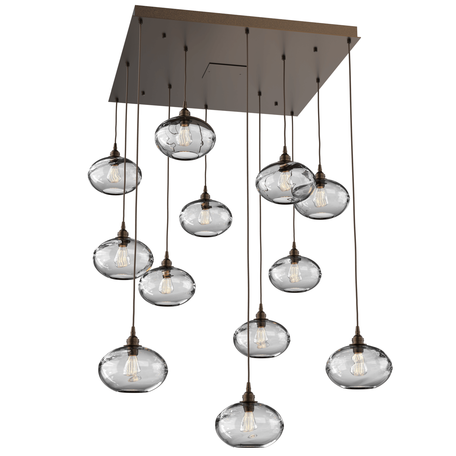 CHB0036-12-FB-OC-Hammerton-Studio-Optic-Blown-Glass-Coppa-12-light-square-pendant-chandelier-with-flat-bronze-finish-and-optic-clear-blown-glass-shades-and-incandescent-lamping