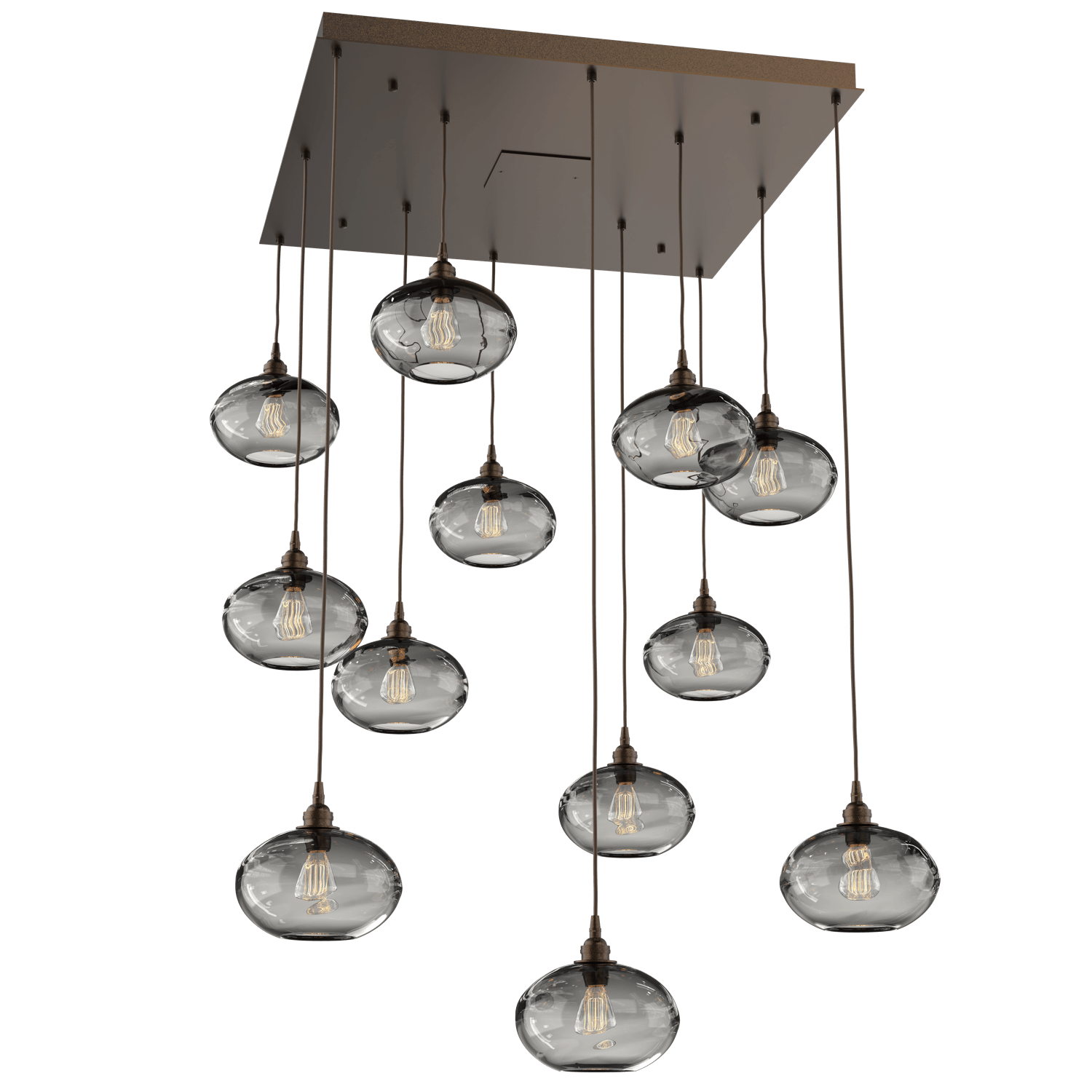 CHB0036-12-FB-OS-Hammerton-Studio-Optic-Blown-Glass-Coppa-12-light-square-pendant-chandelier-with-flat-bronze-finish-and-optic-smoke-blown-glass-shades-and-incandescent-lamping