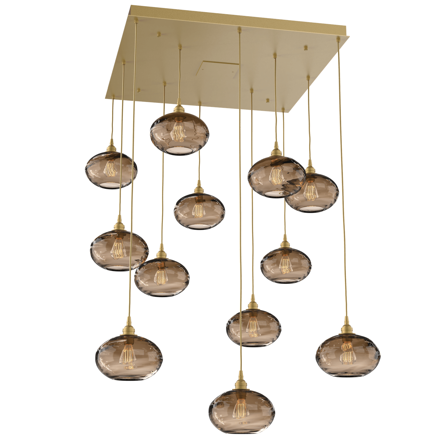 CHB0036-12-GB-OB-Hammerton-Studio-Optic-Blown-Glass-Coppa-12-light-square-pendant-chandelier-with-gilded-brass-finish-and-optic-bronze-blown-glass-shades-and-incandescent-lamping