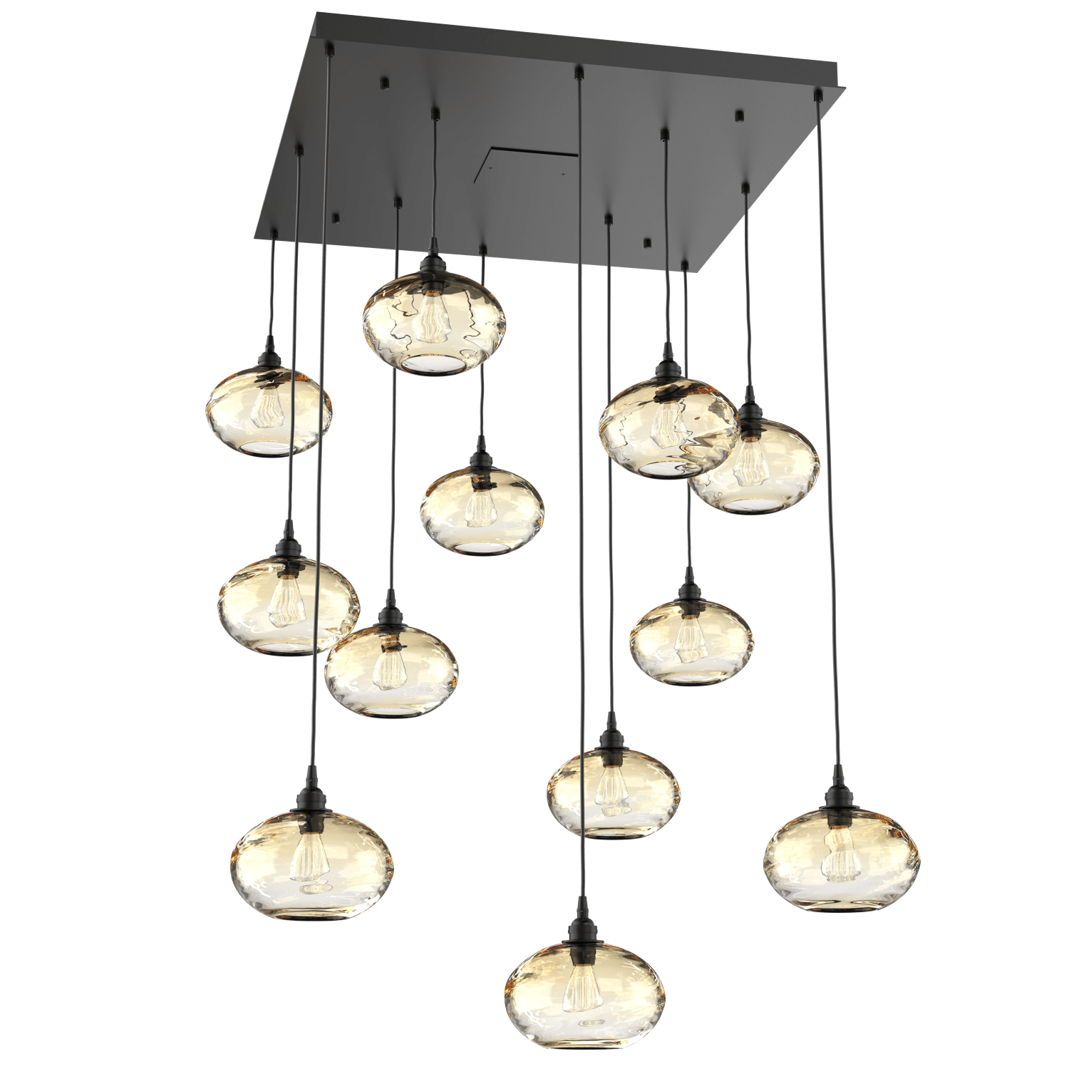 CHB0036-12-MB-OA-Hammerton-Studio-Optic-Blown-Glass-Coppa-12-light-square-pendant-chandelier-with-matte-black-finish-and-optic-amber-blown-glass-shades-and-incandescent-lamping